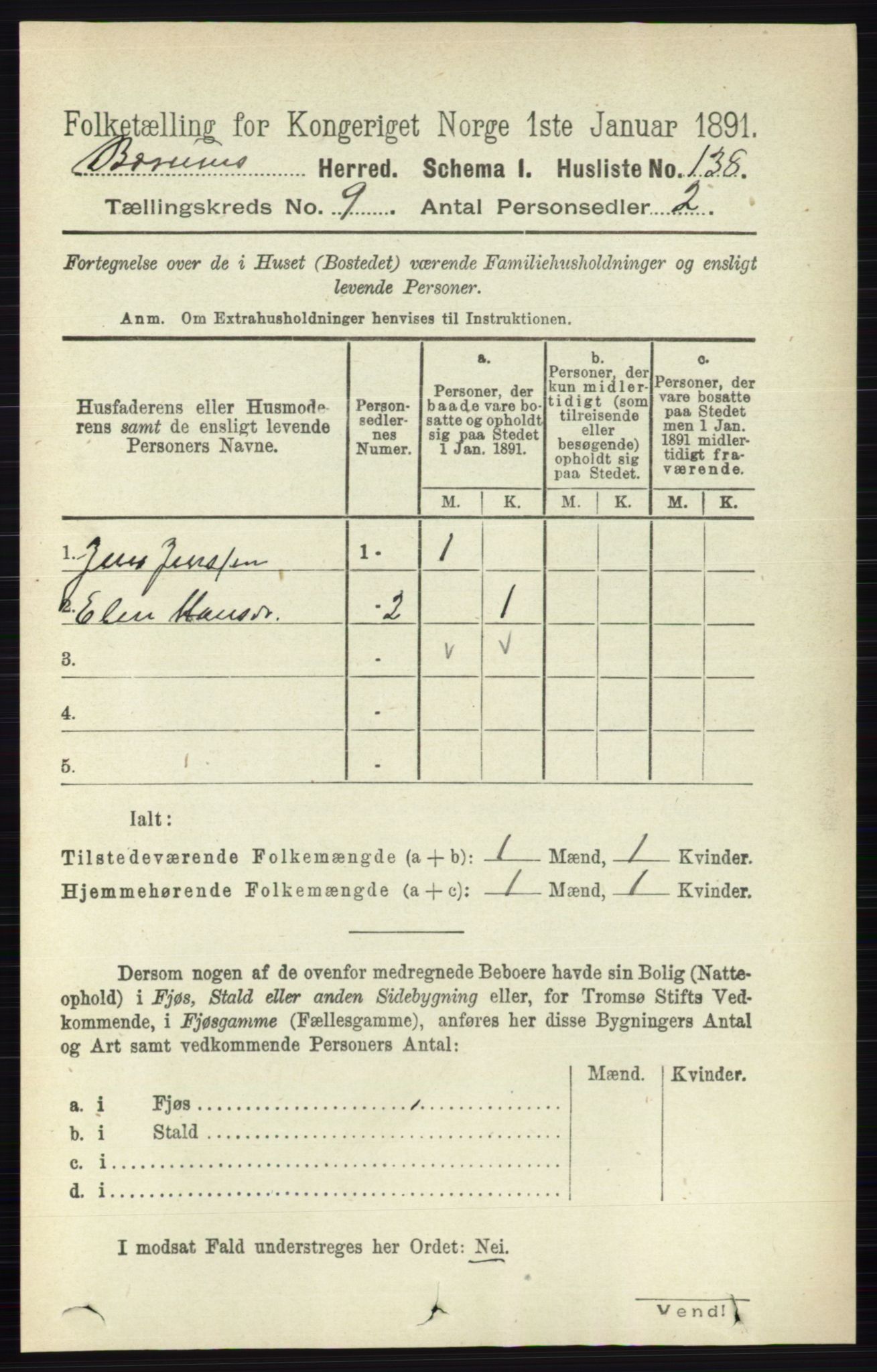 RA, 1891 census for 0219 Bærum, 1891, p. 5125