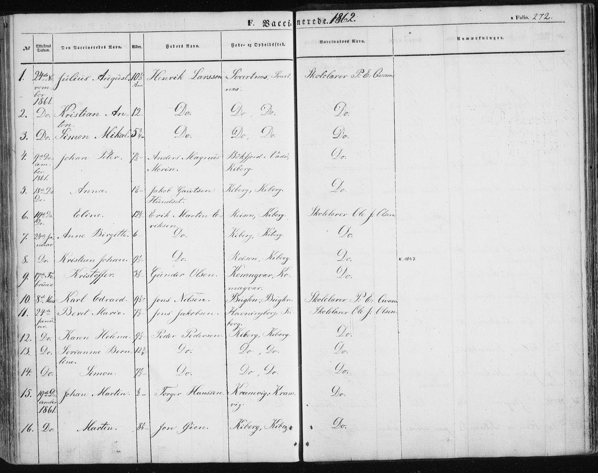Vardø sokneprestkontor, SATØ/S-1332/H/Ha/L0004kirke: Parish register (official) no. 4, 1862-1871, p. 272