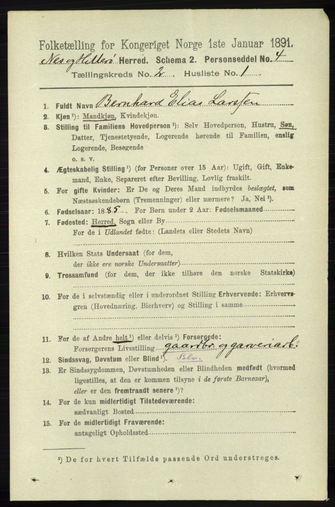 RA, 1891 census for 1043 Hidra og Nes, 1891, p. 537