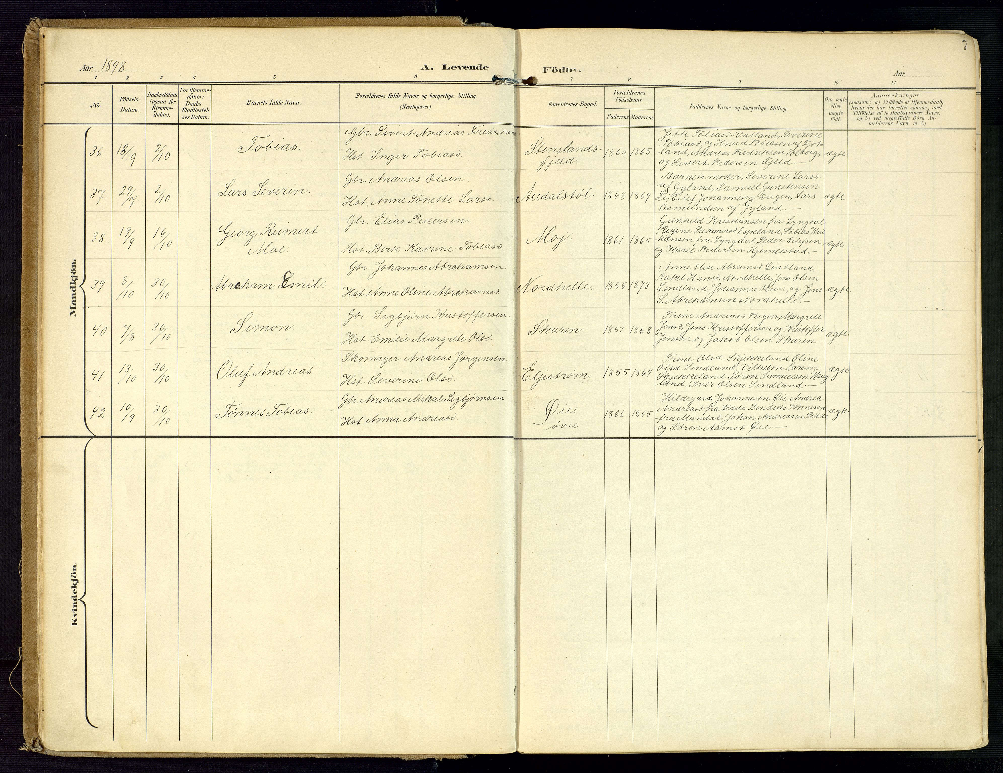 Kvinesdal sokneprestkontor, AV/SAK-1111-0026/F/Fa/Fab/L0009: Parish register (official) no. A 9, 1898-1915, p. 7