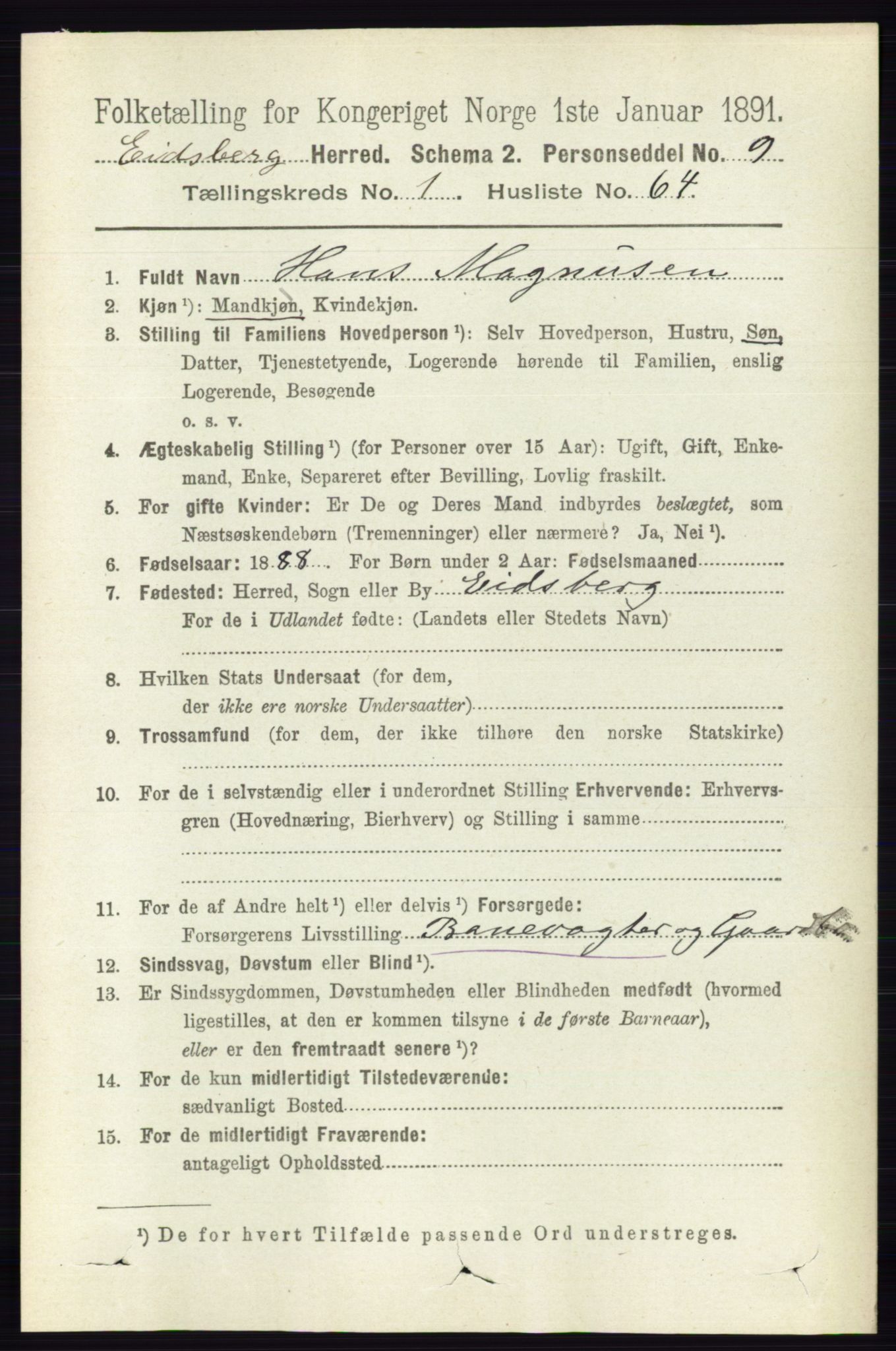 RA, 1891 census for 0125 Eidsberg, 1891, p. 542