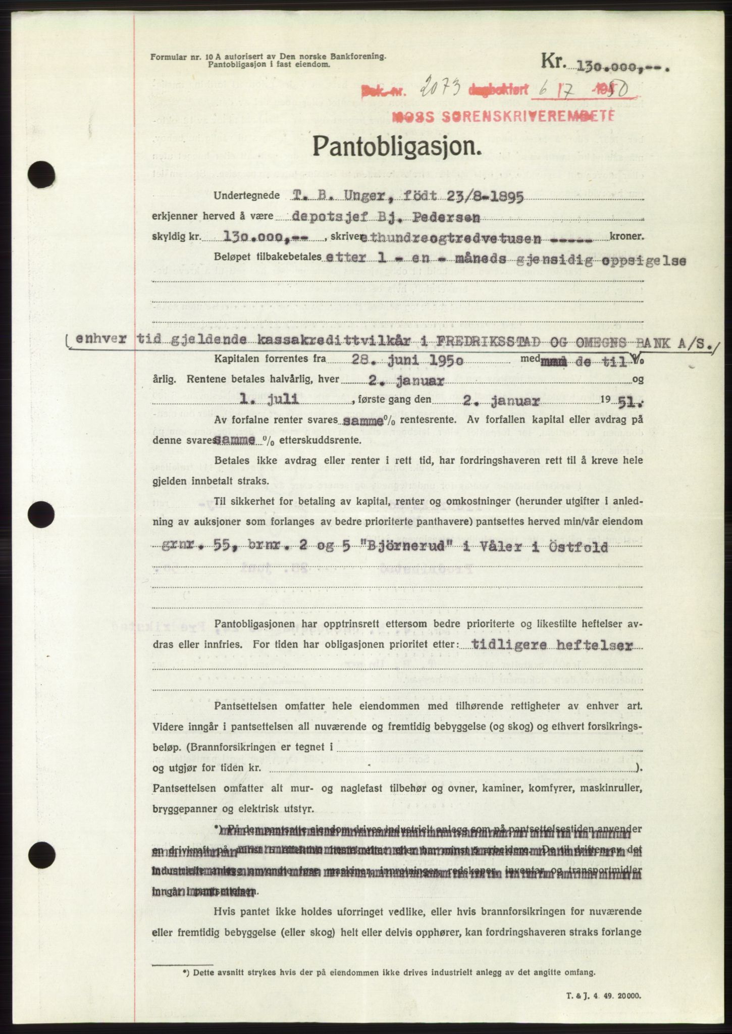 Moss sorenskriveri, AV/SAO-A-10168: Mortgage book no. B24, 1950-1950, Diary no: : 2073/1950