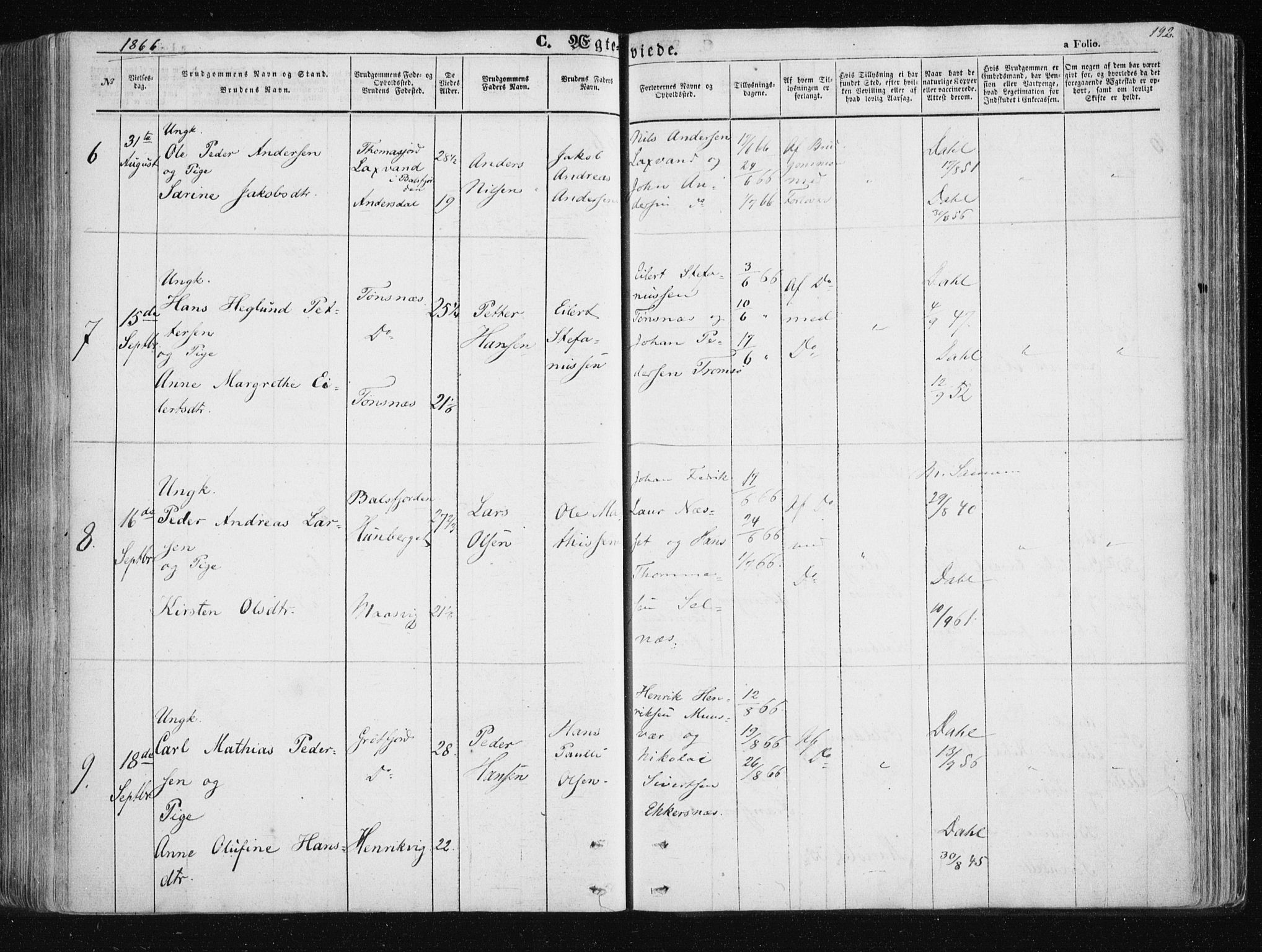 Tromsøysund sokneprestkontor, AV/SATØ-S-1304/G/Ga/L0001kirke: Parish register (official) no. 1, 1856-1867, p. 192