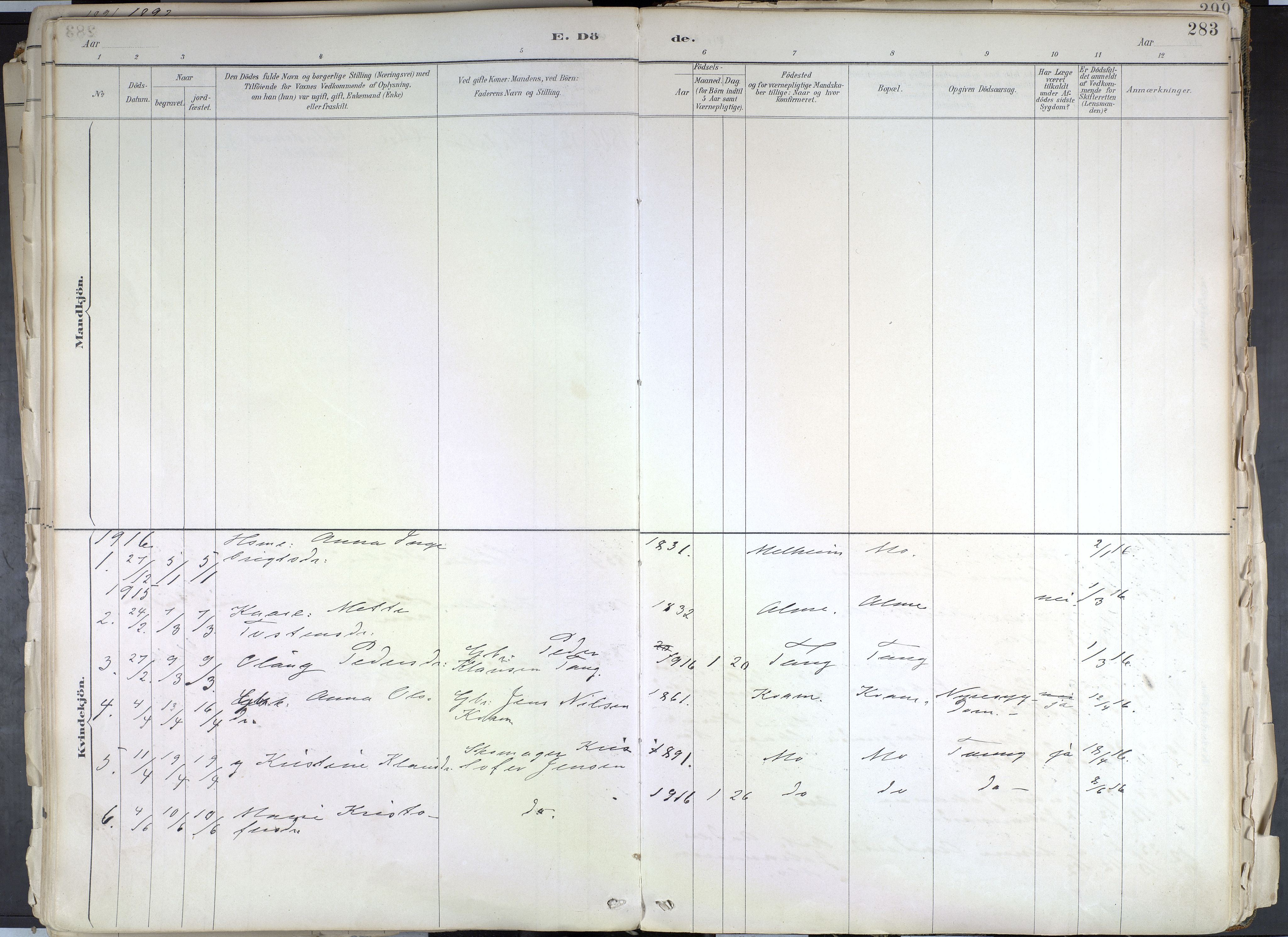 Hafslo sokneprestembete, AV/SAB-A-80301/H/Haa/Haab/L0001: Parish register (official) no. B 1, 1886-1945, p. 283