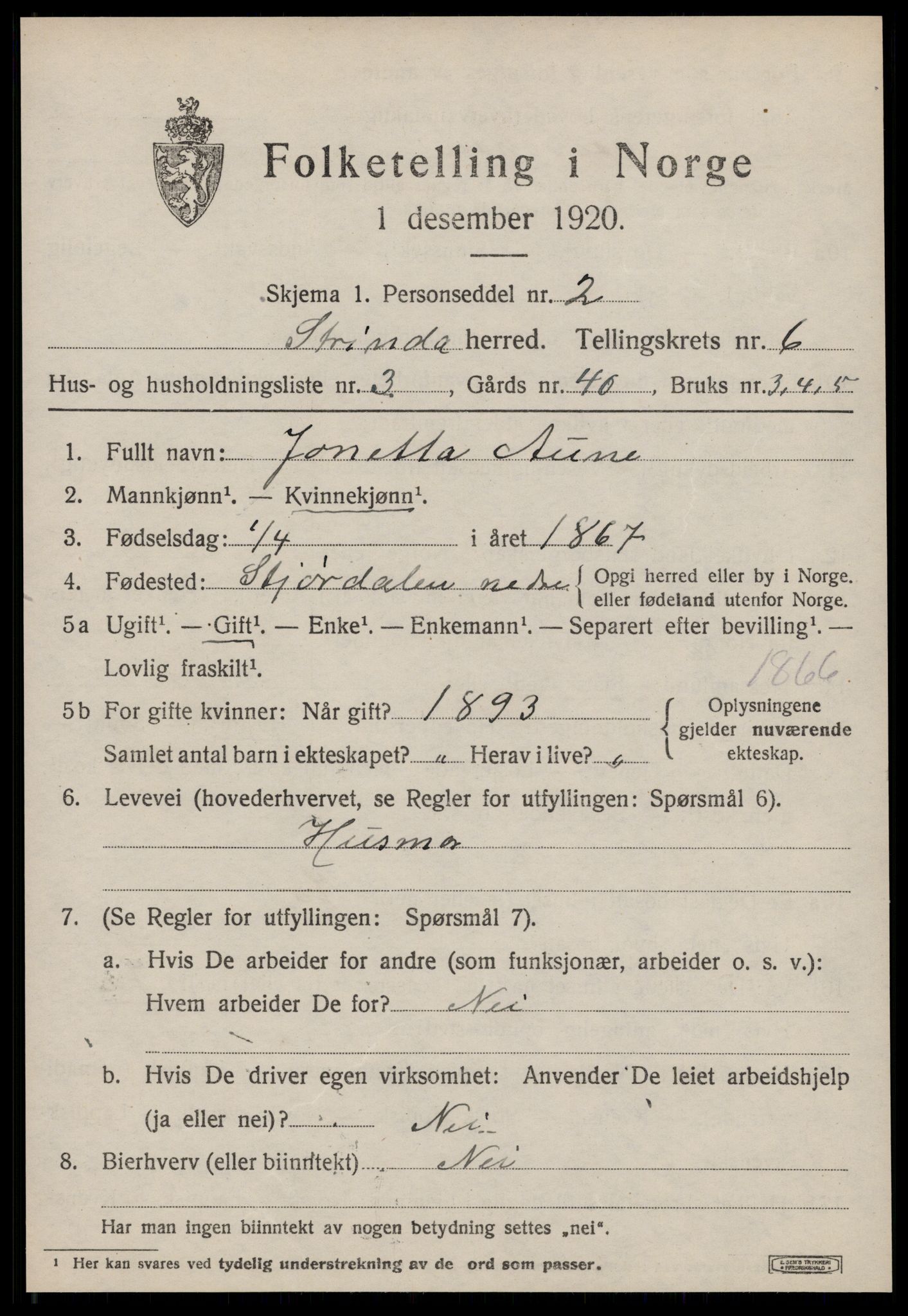 SAT, 1920 census for Strinda, 1920, p. 14468