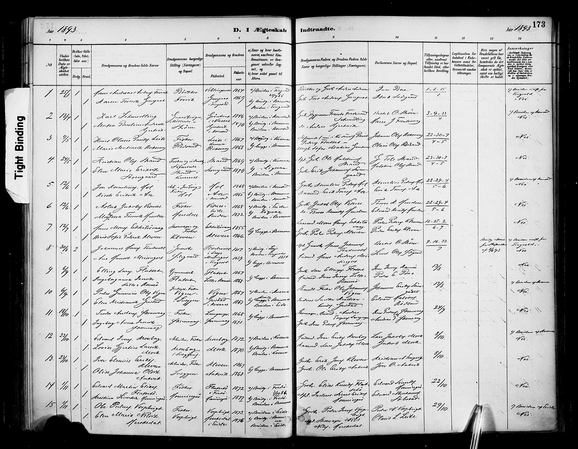 Ministerialprotokoller, klokkerbøker og fødselsregistre - Møre og Romsdal, SAT/A-1454/569/L0819: Parish register (official) no. 569A05, 1885-1899, p. 173