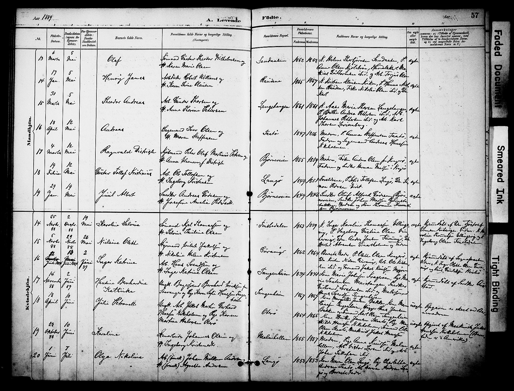 Skåtøy kirkebøker, AV/SAKO-A-304/F/Fa/L0002: Parish register (official) no. I 2, 1884-1899, p. 57