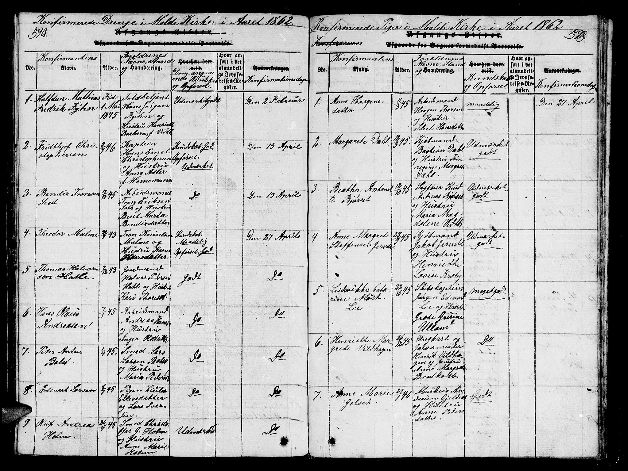Ministerialprotokoller, klokkerbøker og fødselsregistre - Møre og Romsdal, SAT/A-1454/558/L0700: Parish register (copy) no. 558C01, 1818-1868, p. 594-595
