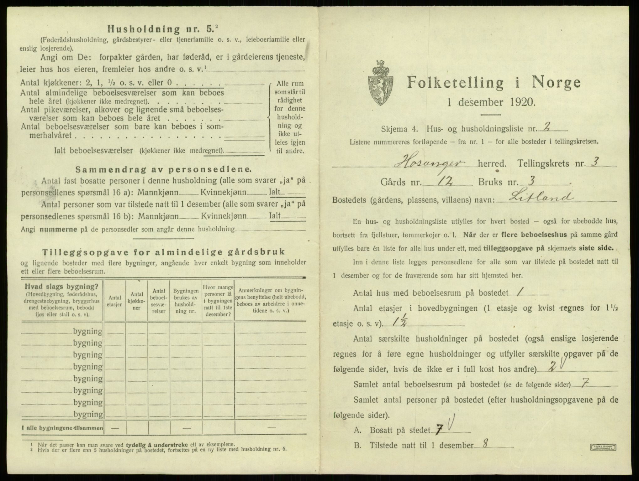 SAB, 1920 census for Hosanger, 1920, p. 145