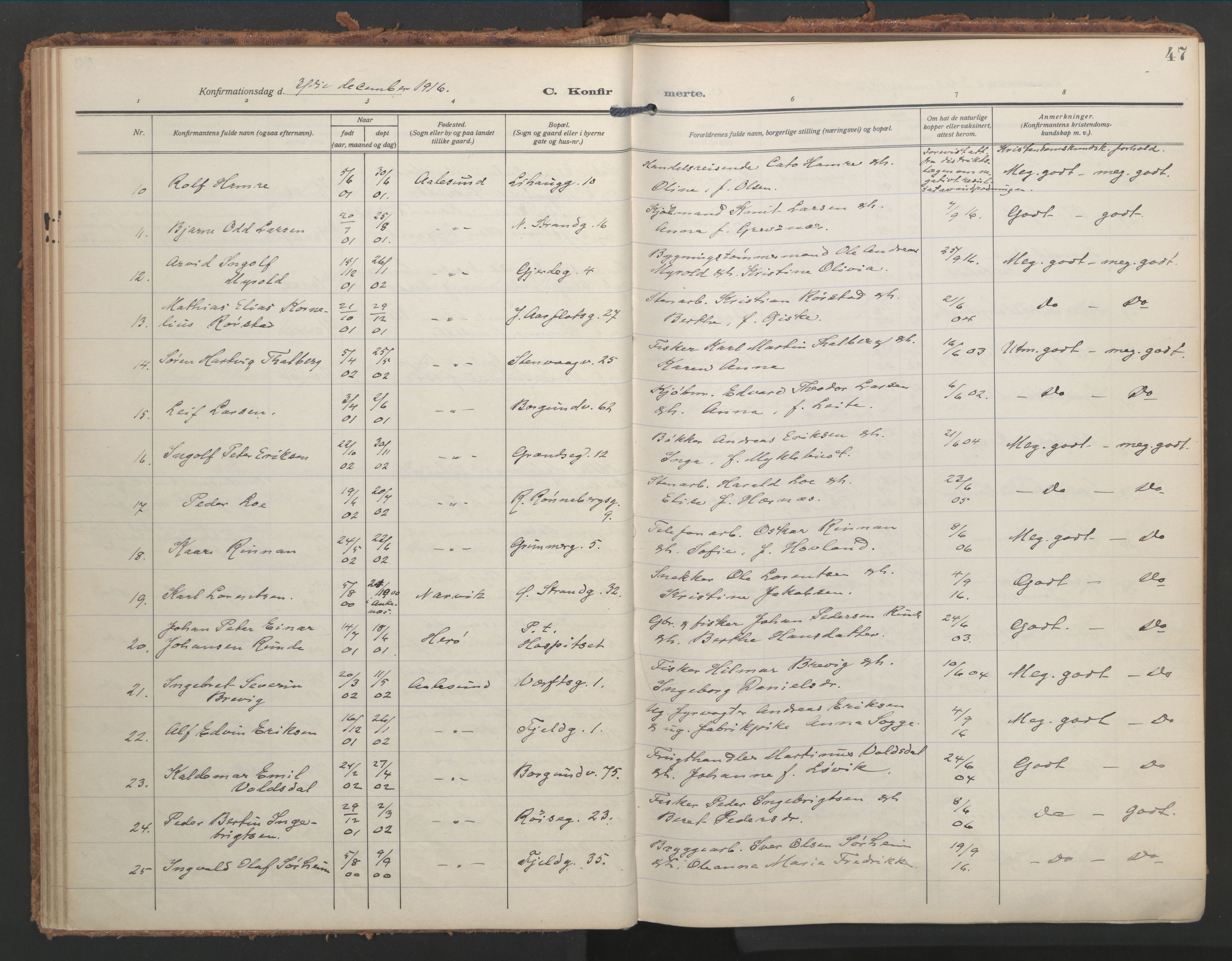 Ministerialprotokoller, klokkerbøker og fødselsregistre - Møre og Romsdal, AV/SAT-A-1454/529/L0461: Parish register (official) no. 529A11, 1914-1925, p. 47