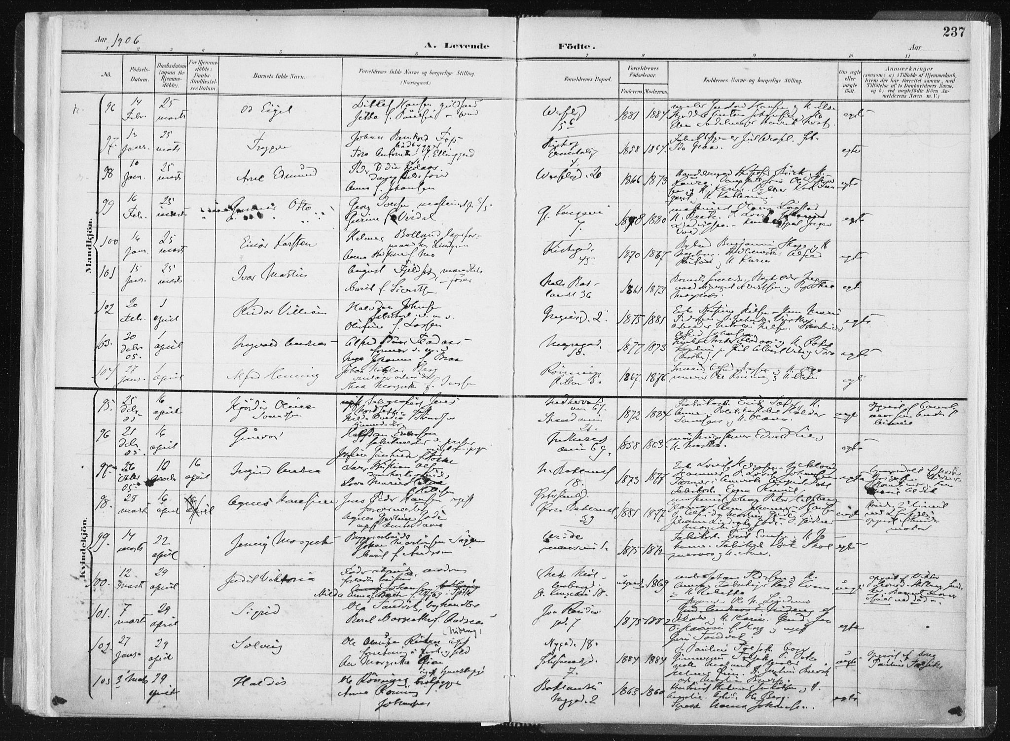Ministerialprotokoller, klokkerbøker og fødselsregistre - Sør-Trøndelag, AV/SAT-A-1456/604/L0199: Parish register (official) no. 604A20I, 1901-1906, p. 237