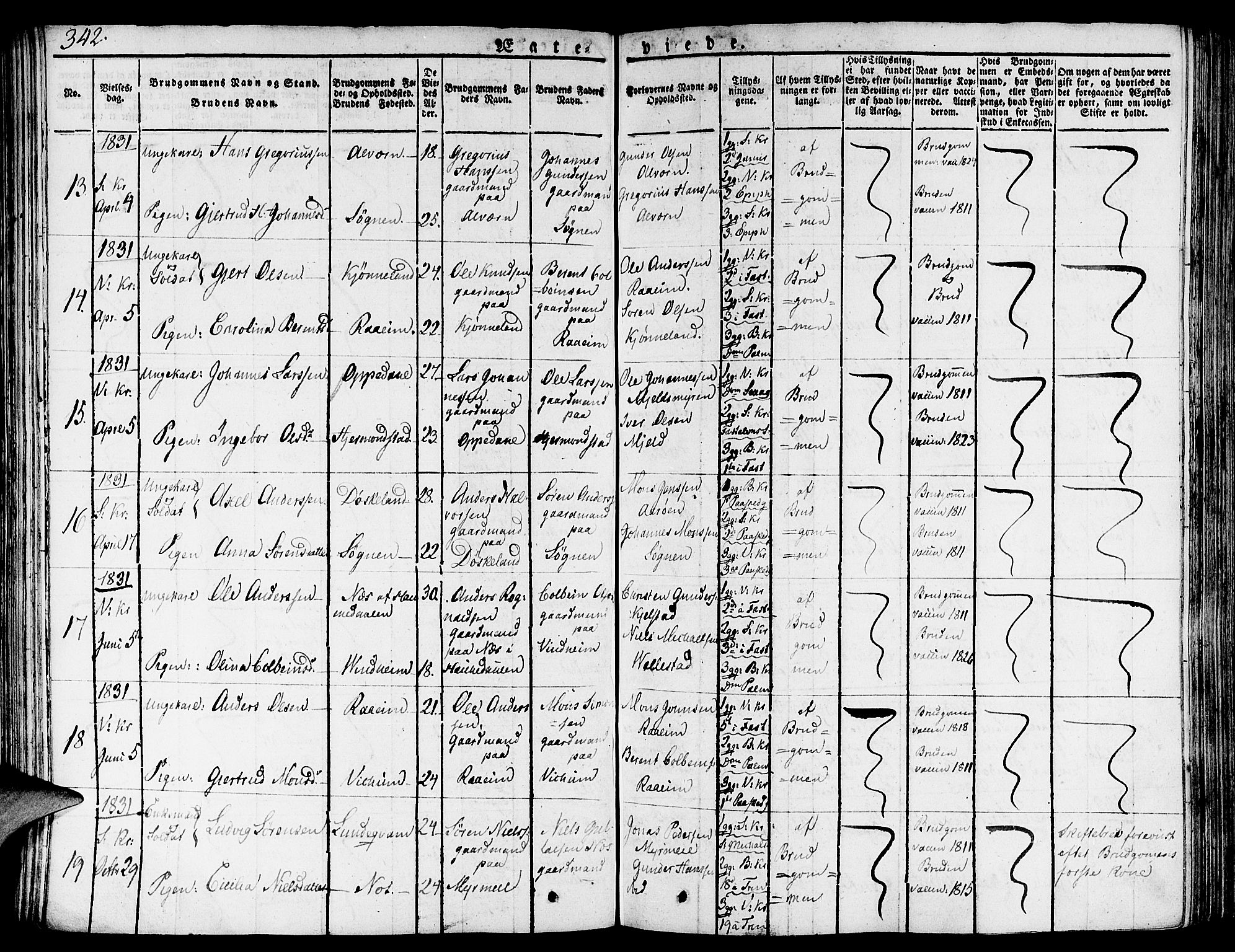 Gaular sokneprestembete, SAB/A-80001/H/Haa: Parish register (official) no. A 3, 1821-1840, p. 342
