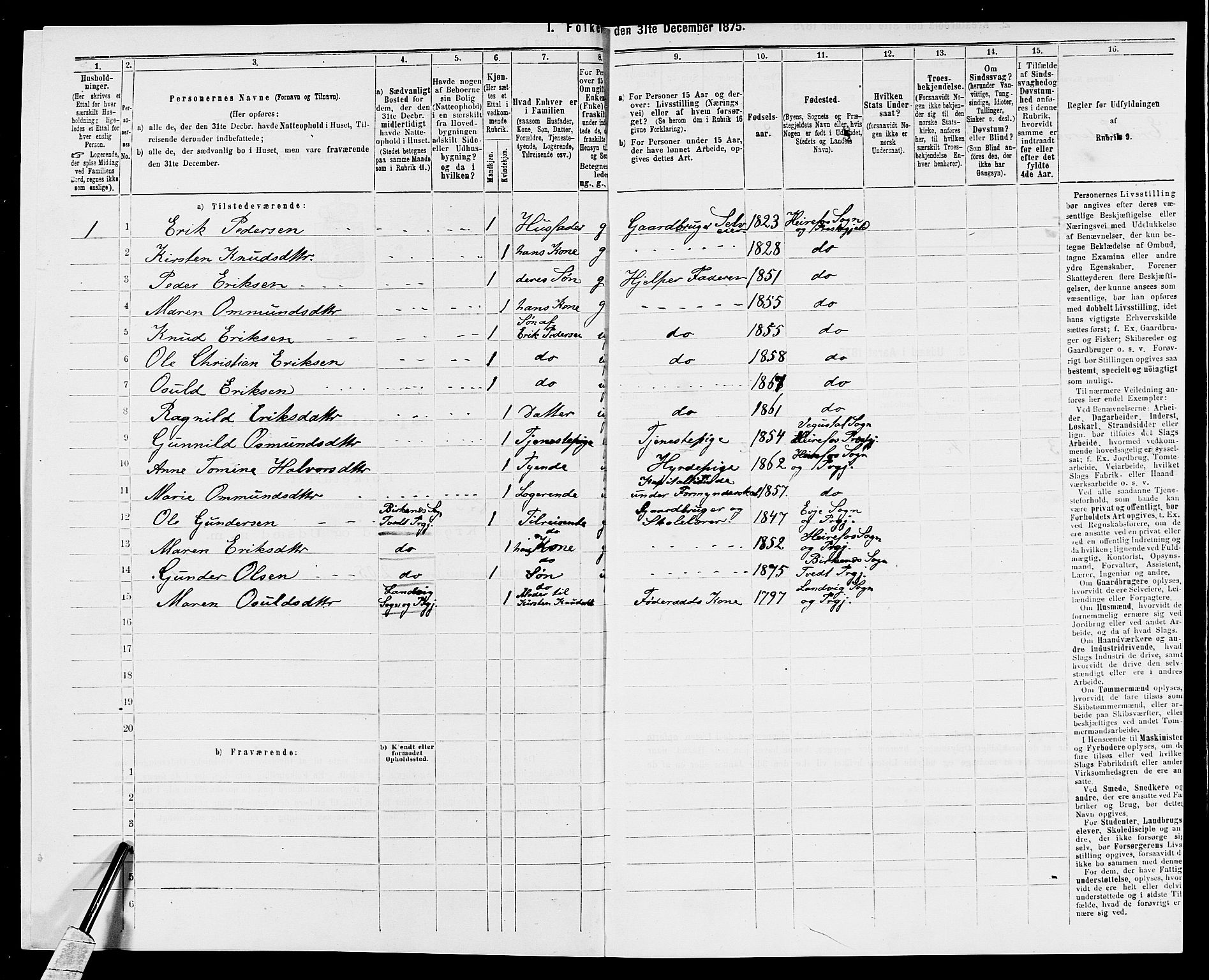 SAK, 1875 census for 0933P Herefoss, 1875, p. 109