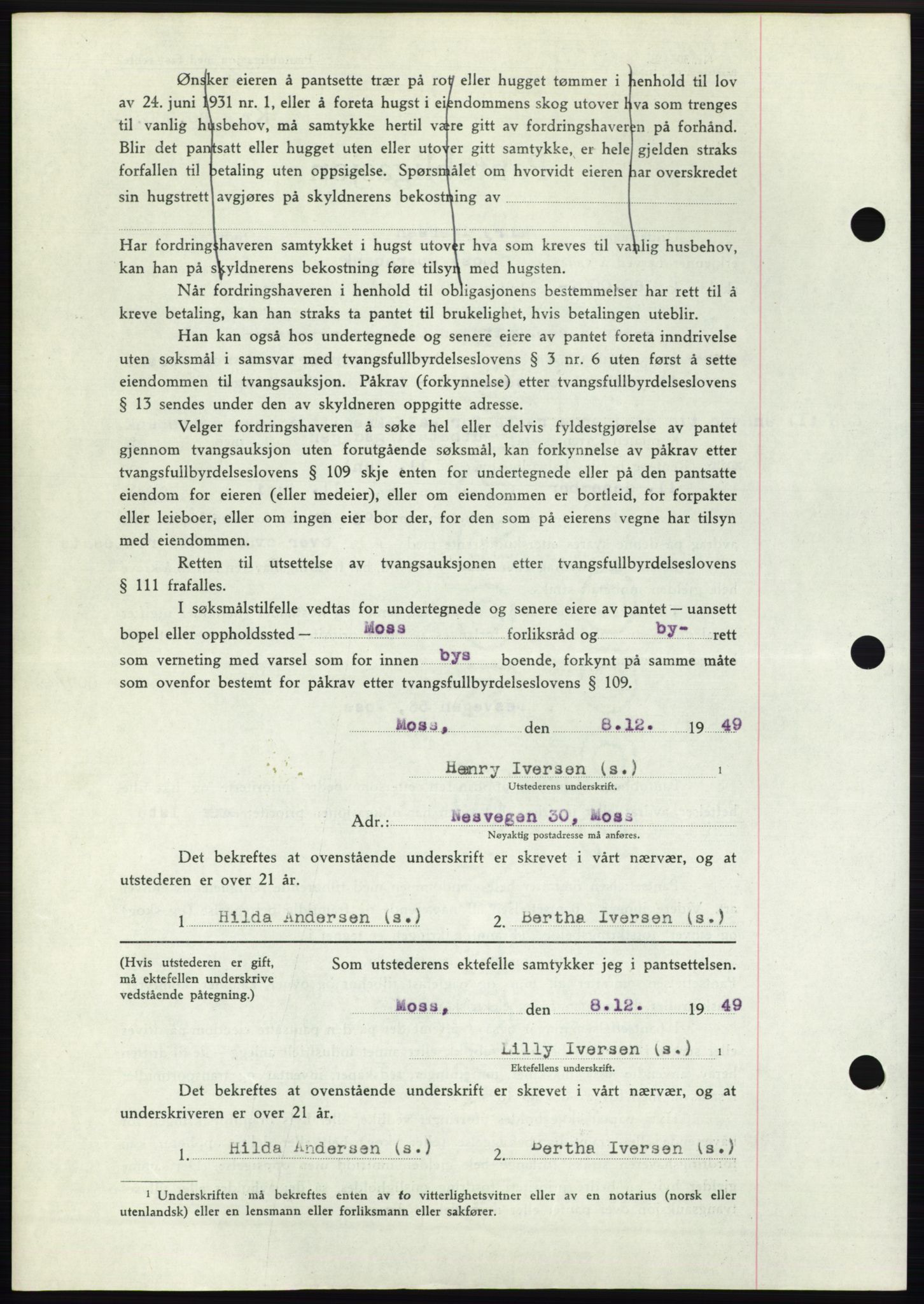 Moss sorenskriveri, SAO/A-10168: Mortgage book no. B23, 1949-1950, Diary no: : 3980/1949