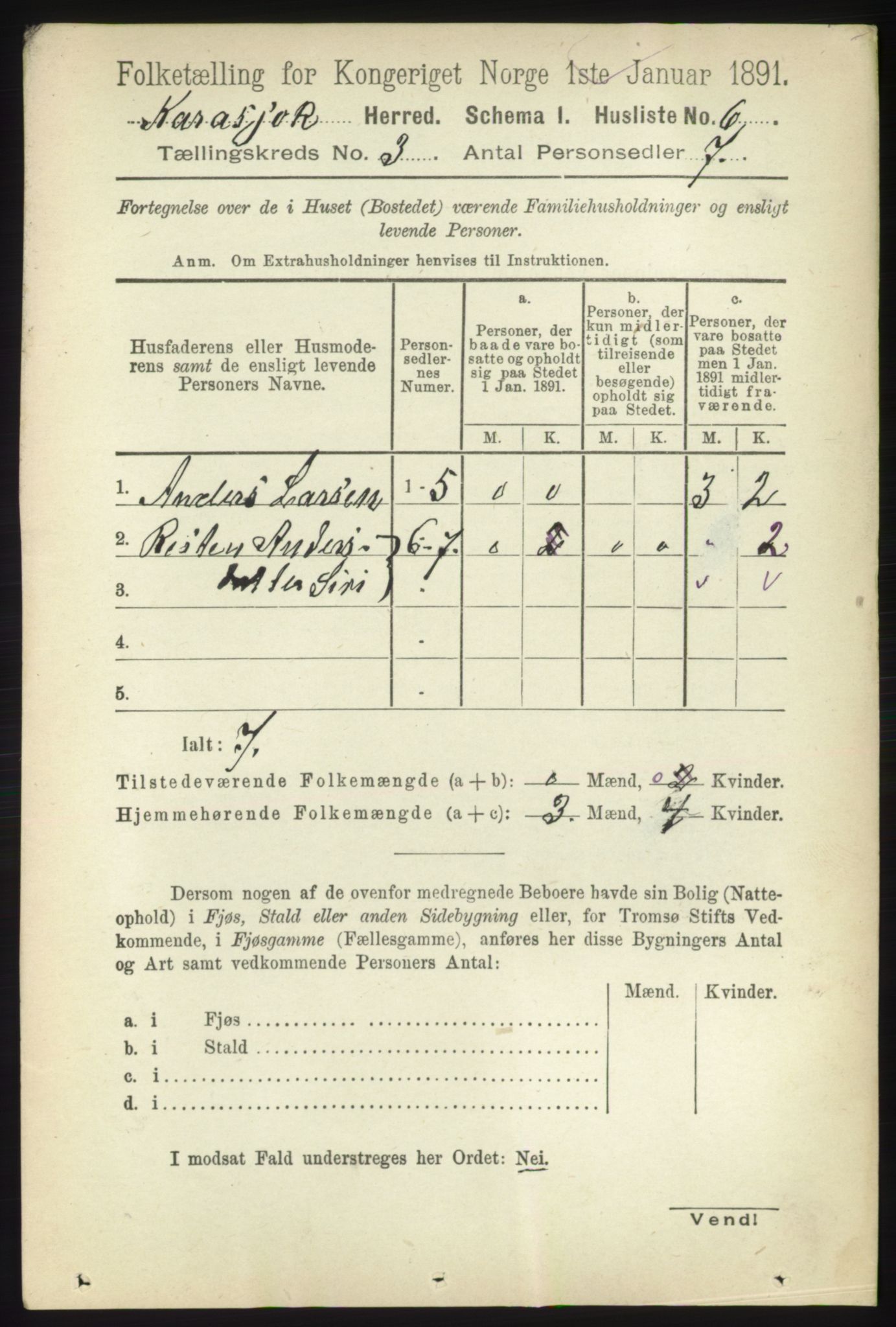 RA, 1891 census for 2021 Karasjok, 1891, p. 537