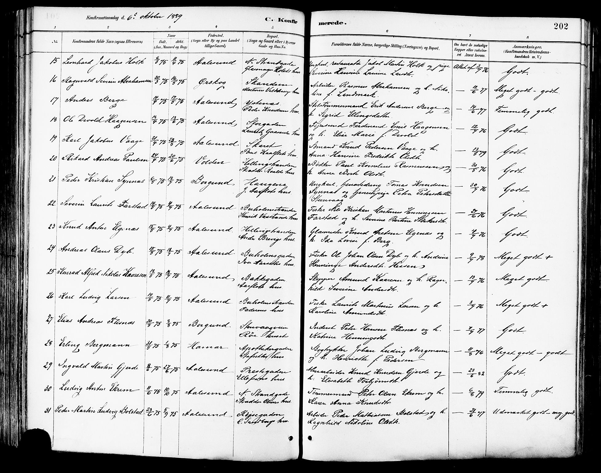 Ministerialprotokoller, klokkerbøker og fødselsregistre - Møre og Romsdal, AV/SAT-A-1454/529/L0455: Parish register (official) no. 529A05, 1885-1893, p. 202