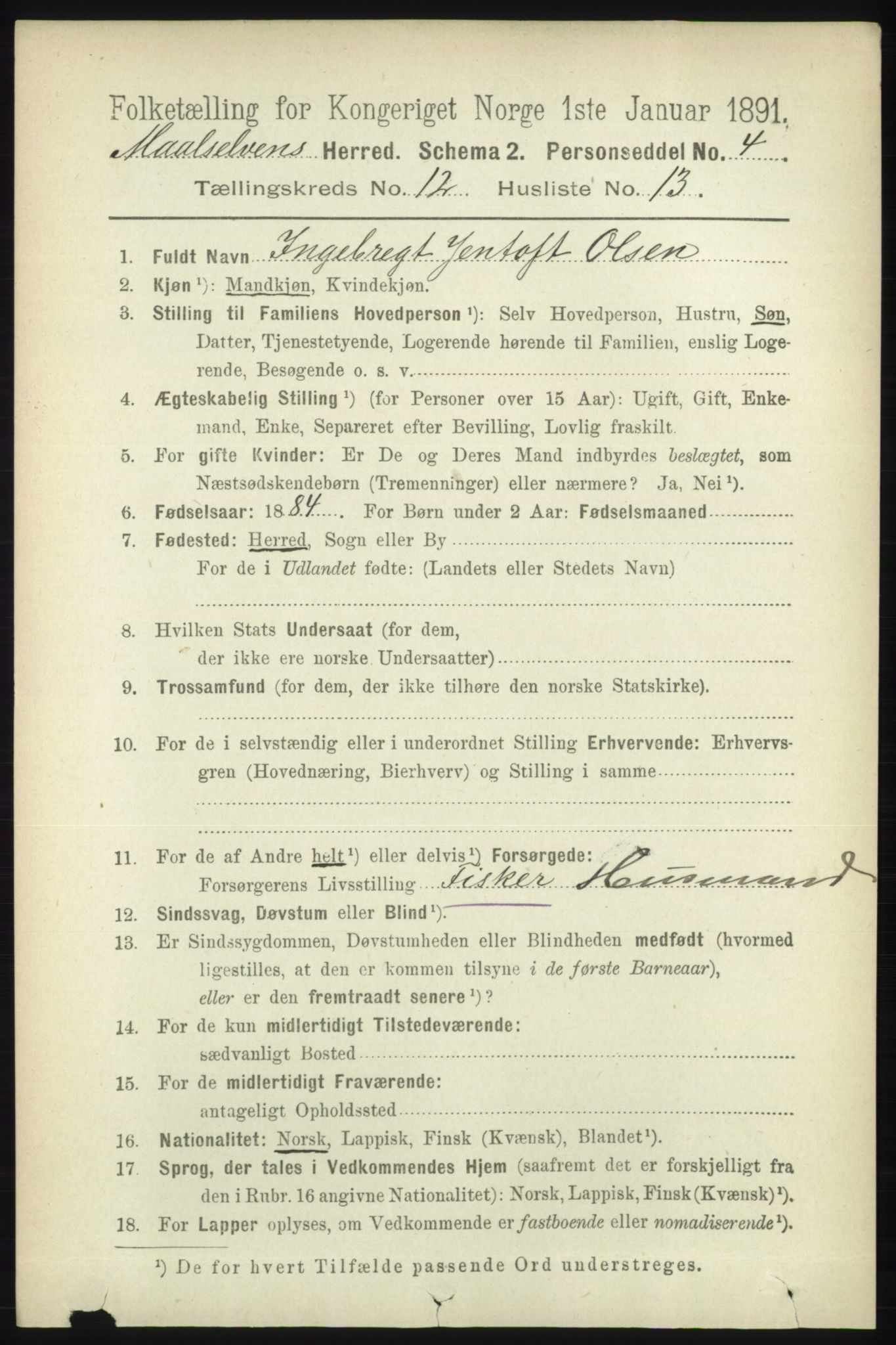 RA, 1891 census for 1924 Målselv, 1891, p. 3877