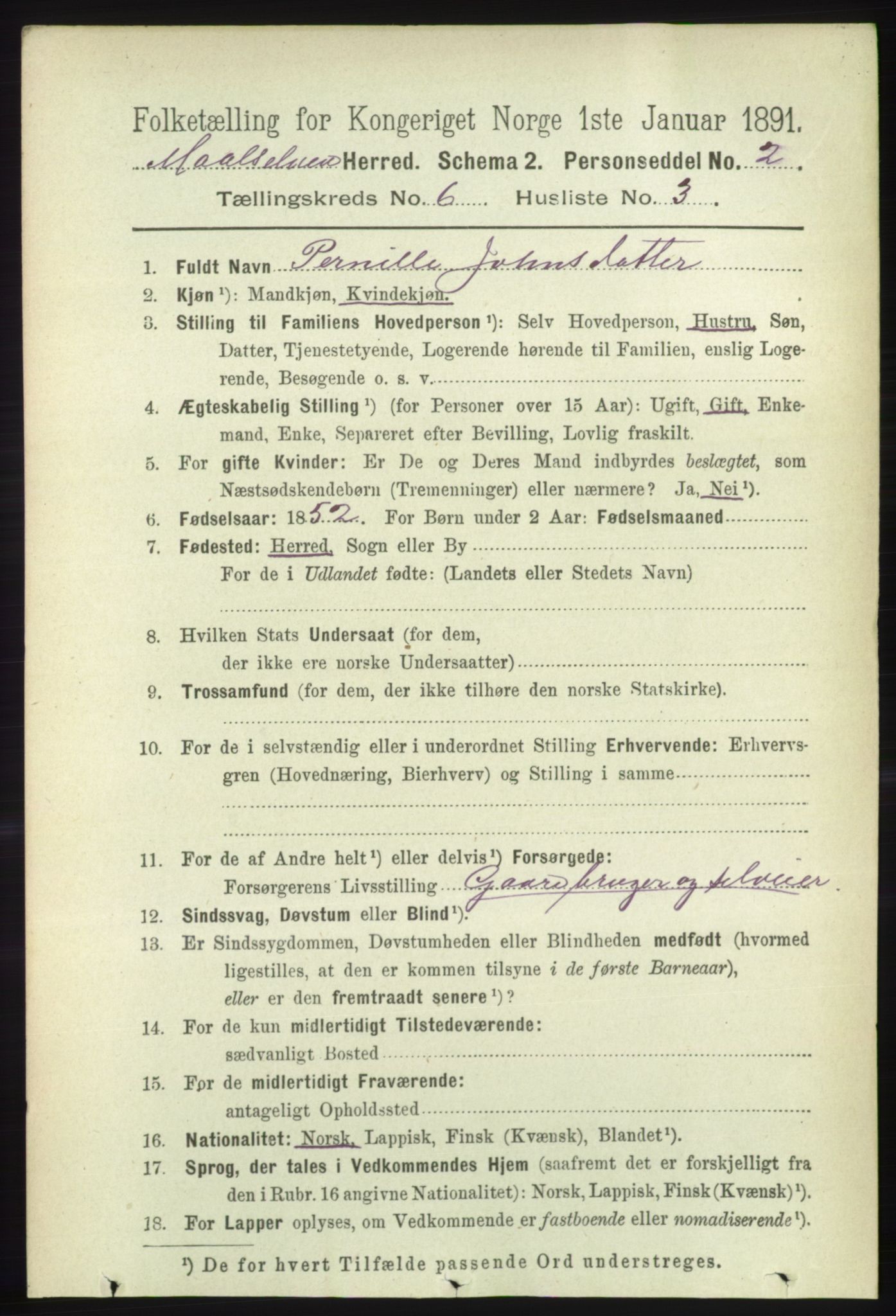 RA, 1891 census for 1924 Målselv, 1891, p. 2052