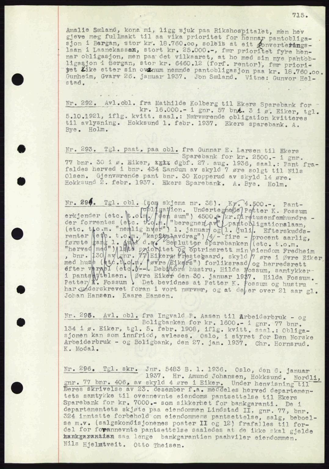 Eiker, Modum og Sigdal sorenskriveri, SAKO/A-123/G/Ga/Gab/L0034: Mortgage book no. A4, 1936-1937, Diary no: : 292/1937