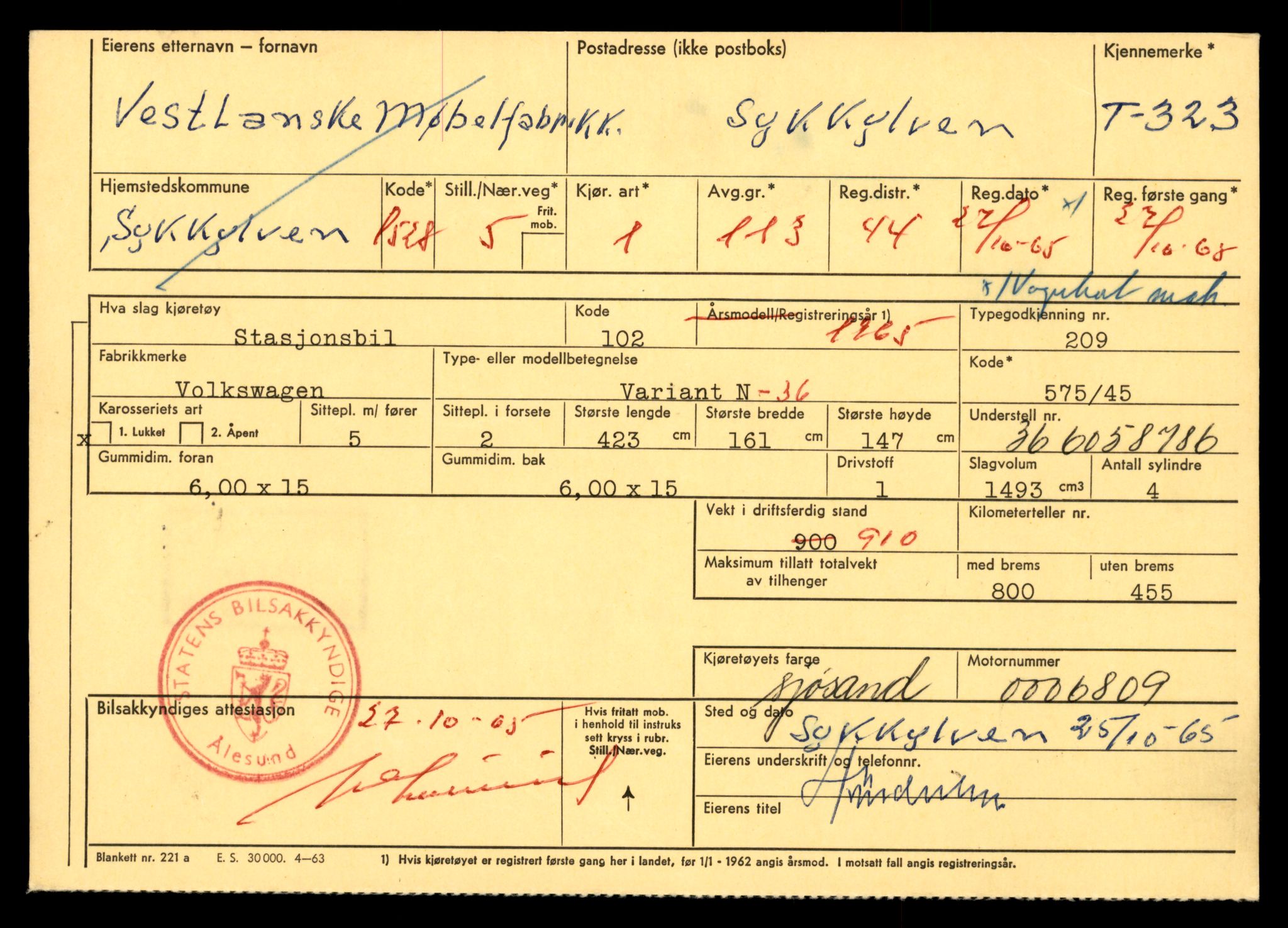 Møre og Romsdal vegkontor - Ålesund trafikkstasjon, SAT/A-4099/F/Fe/L0003: Registreringskort for kjøretøy T 232 - T 340, 1927-1998, p. 2847