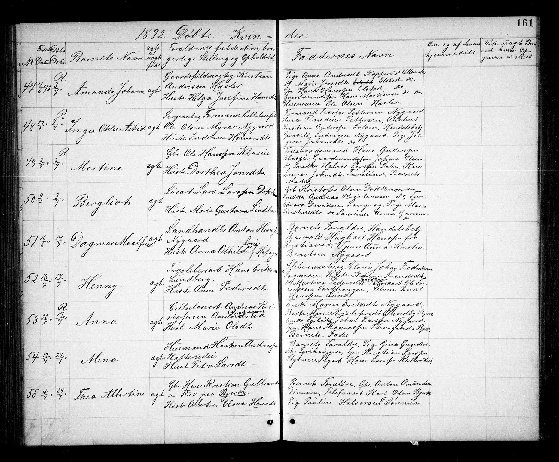 Eidsvoll prestekontor Kirkebøker, AV/SAO-A-10888/G/Ga/L0005: Parish register (copy) no. I 5, 1884-1894, p. 161