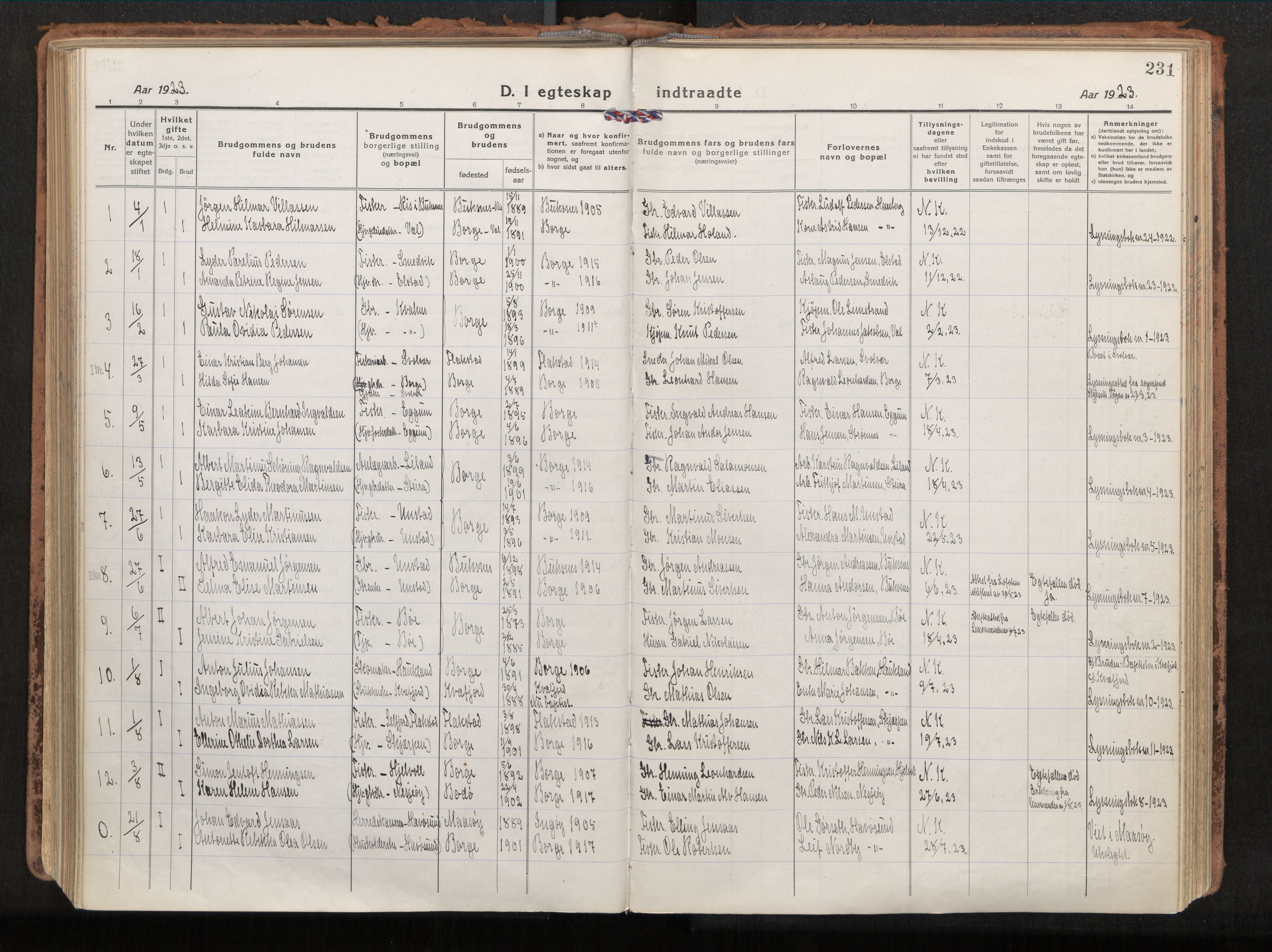 Ministerialprotokoller, klokkerbøker og fødselsregistre - Nordland, SAT/A-1459/880/L1136: Parish register (official) no. 880A10, 1919-1927, p. 231