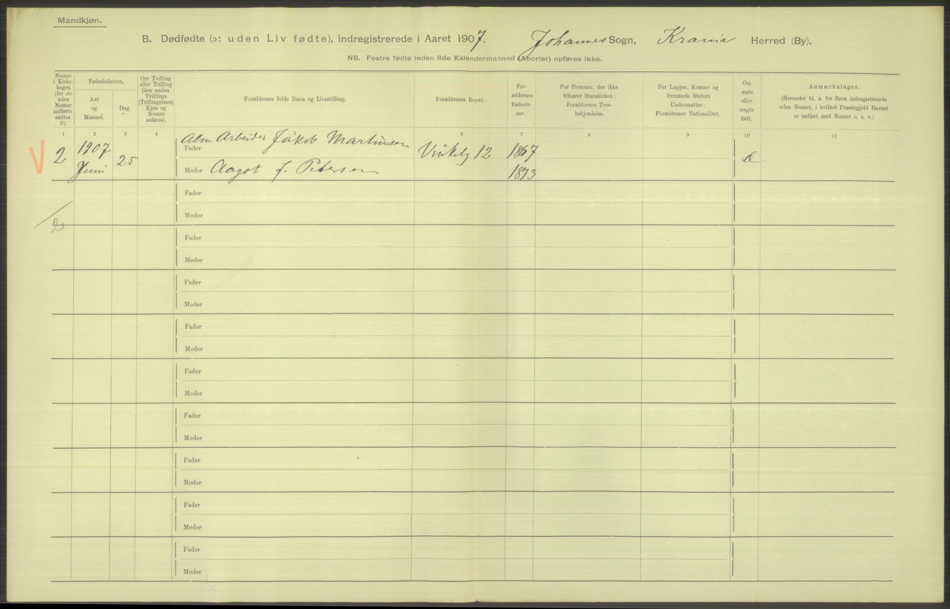 Statistisk sentralbyrå, Sosiodemografiske emner, Befolkning, RA/S-2228/D/Df/Dfa/Dfae/L0010: Kristiania: Døde, dødfødte, 1907, p. 114