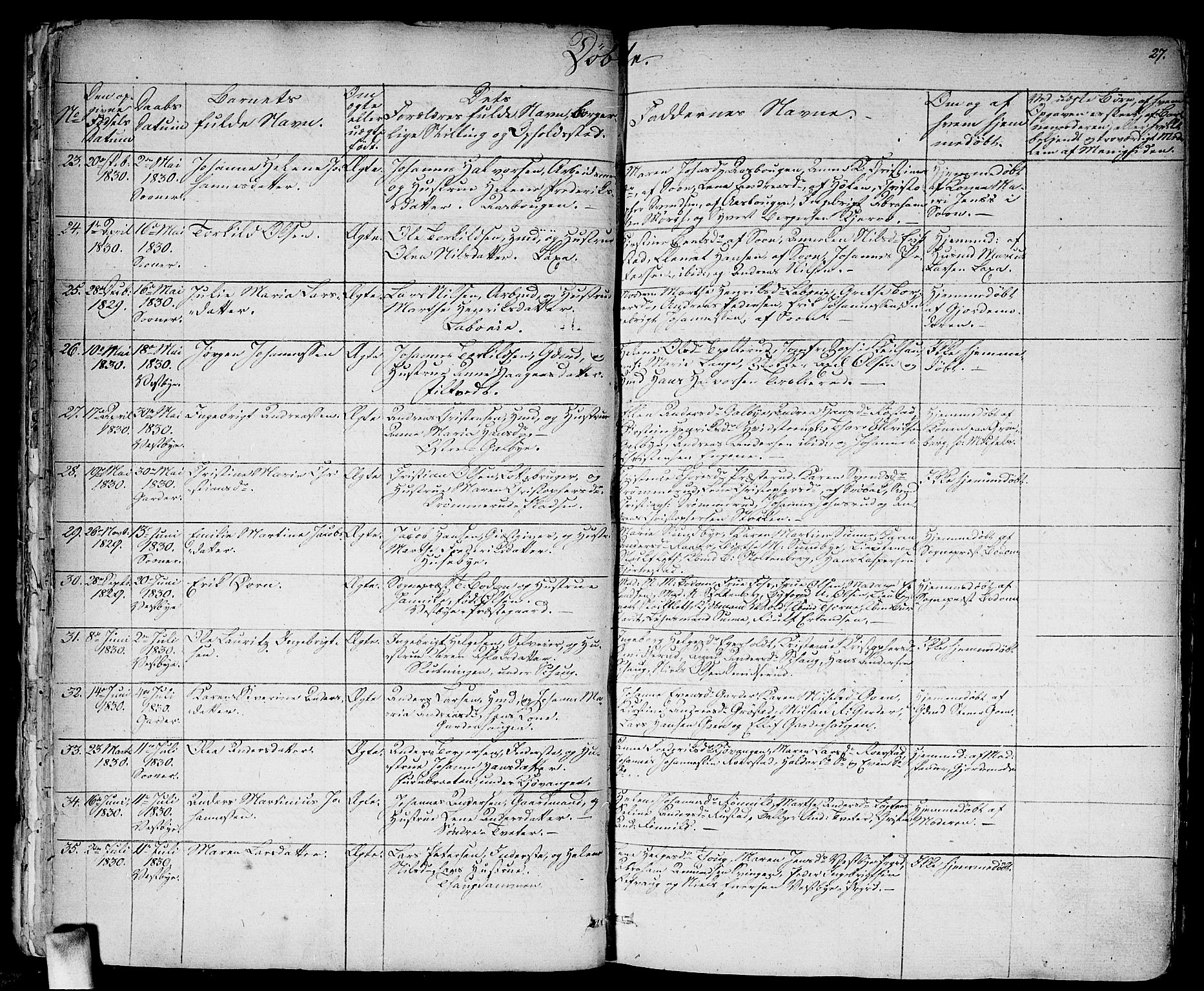 Vestby prestekontor Kirkebøker, SAO/A-10893/F/Fa/L0006: Parish register (official) no. I 6, 1827-1849, p. 27