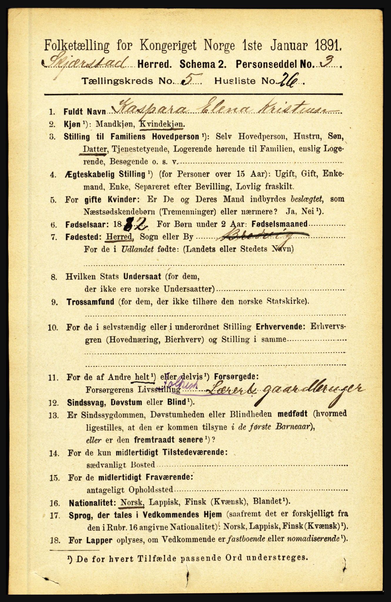 RA, 1891 census for 1842 Skjerstad, 1891, p. 1610