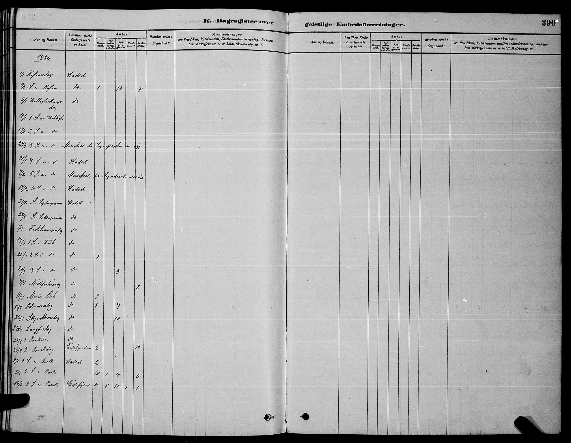 Ministerialprotokoller, klokkerbøker og fødselsregistre - Nordland, SAT/A-1459/888/L1267: Parish register (copy) no. 888C05, 1878-1890, p. 390