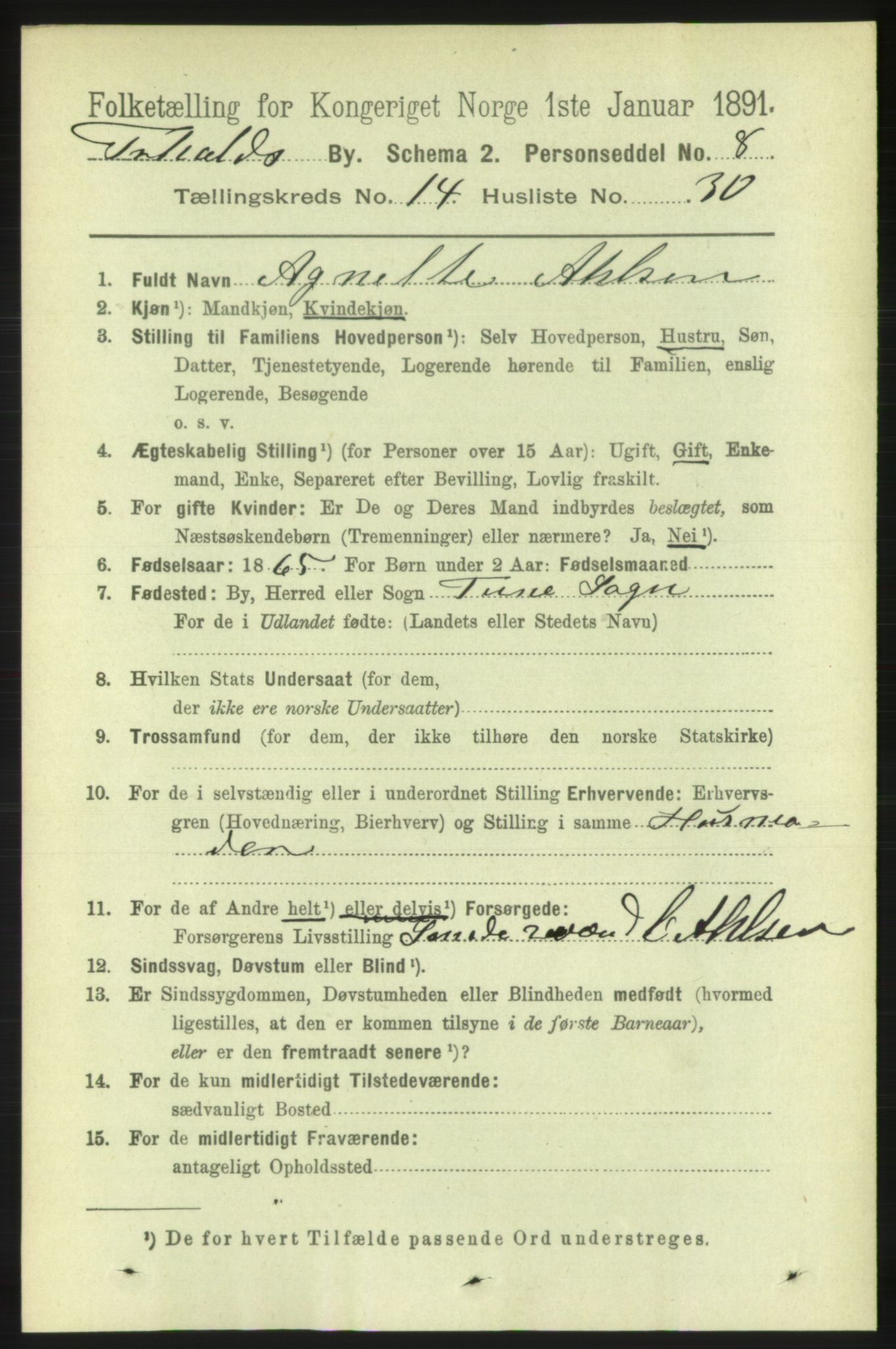RA, 1891 census for 0101 Fredrikshald, 1891, p. 9433