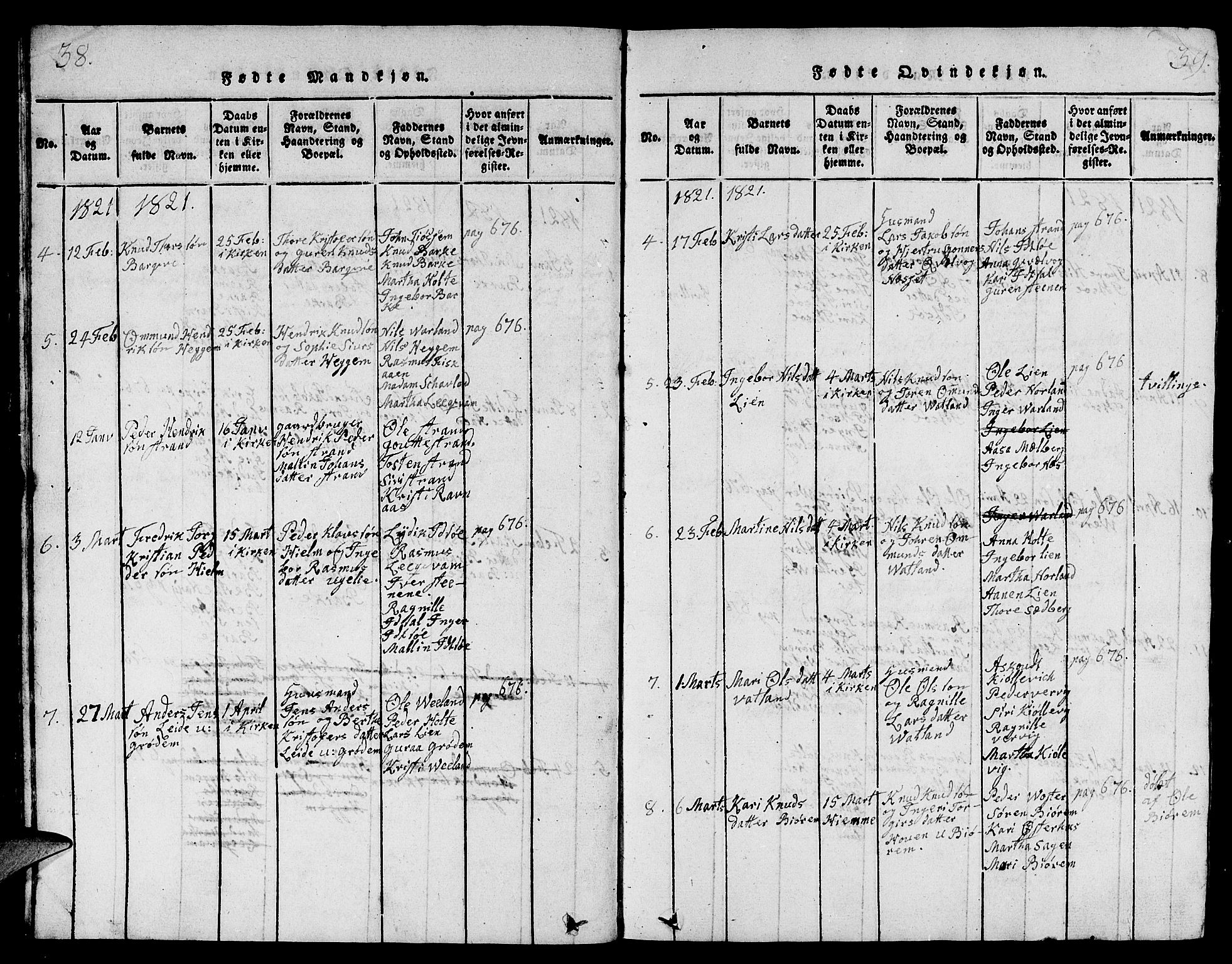 Strand sokneprestkontor, AV/SAST-A-101828/H/Ha/Hab/L0001: Parish register (copy) no. B 1, 1816-1854, p. 38-39