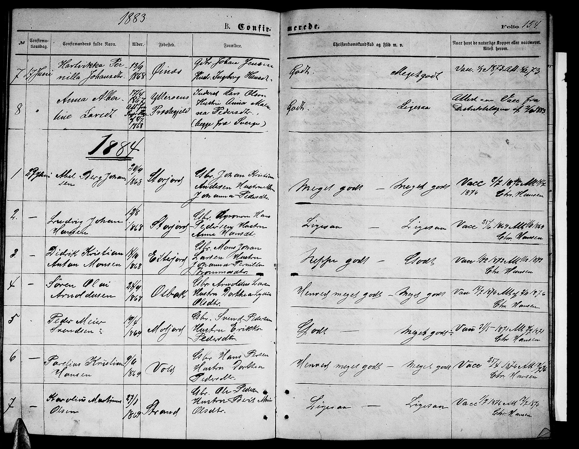 Ministerialprotokoller, klokkerbøker og fødselsregistre - Nordland, SAT/A-1459/846/L0653: Parish register (copy) no. 846C03, 1872-1887, p. 154