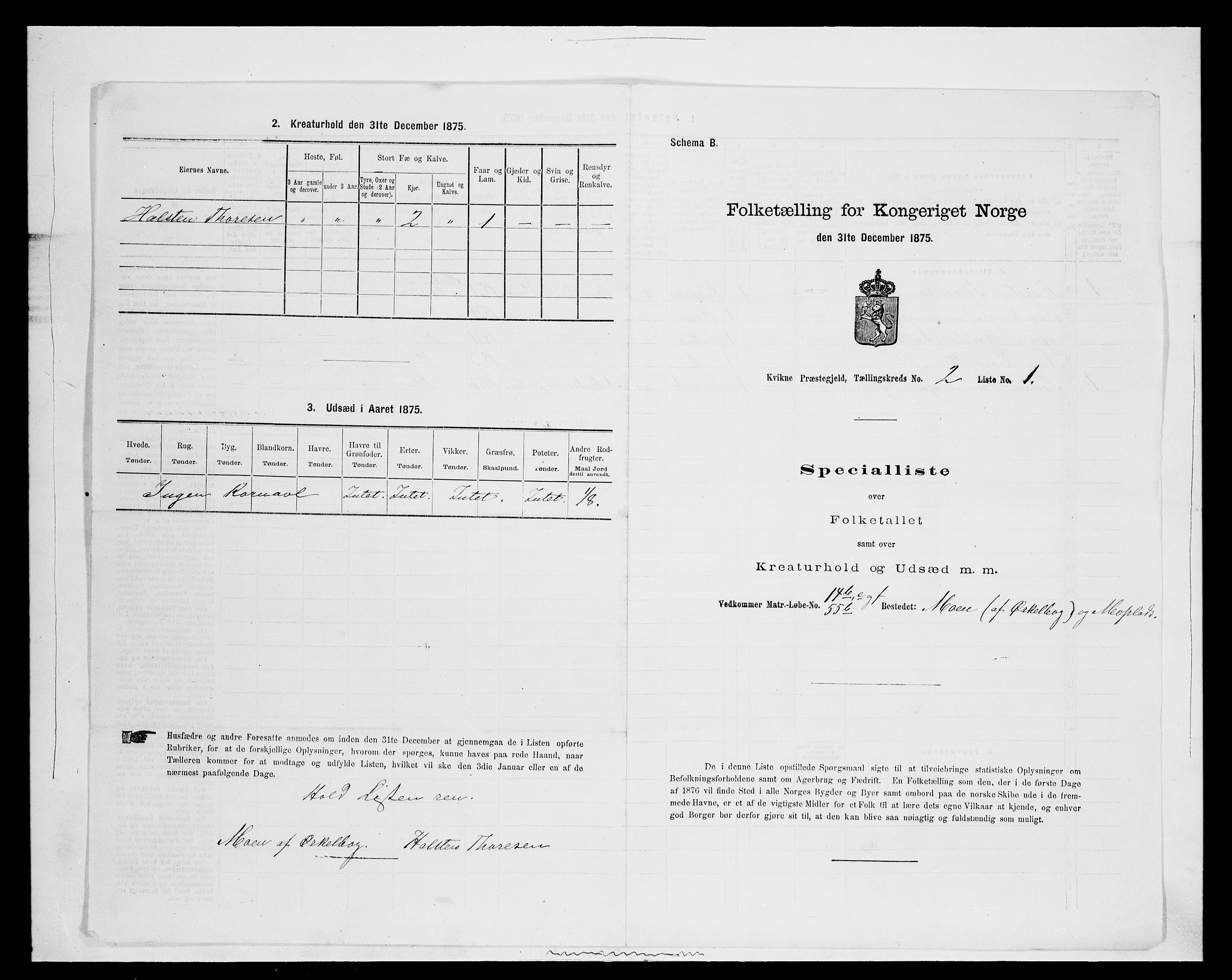 SAH, 1875 census for 0440P Kvikne, 1875, p. 129