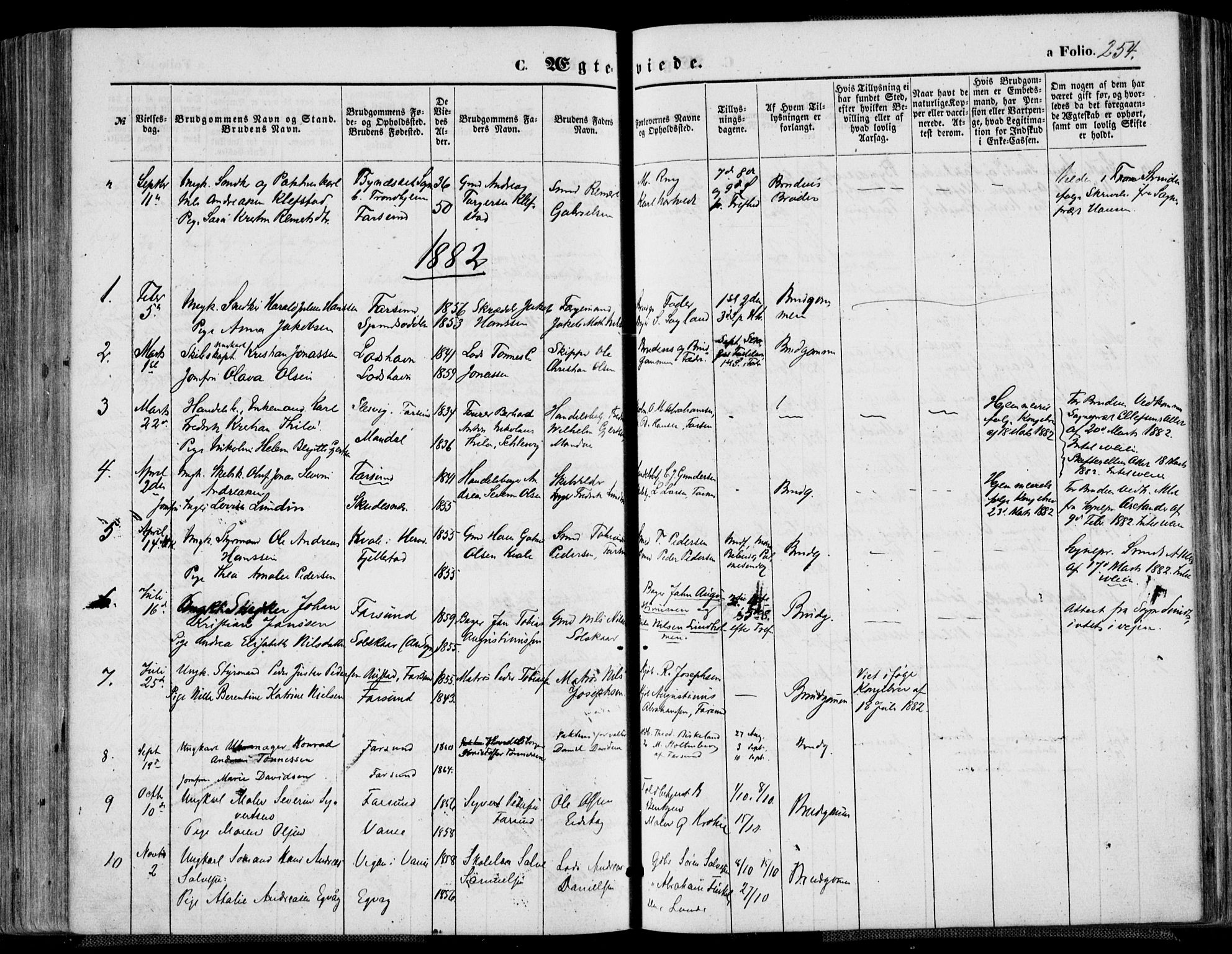 Farsund sokneprestkontor, AV/SAK-1111-0009/F/Fa/L0005: Parish register (official) no. A 5, 1863-1886, p. 254