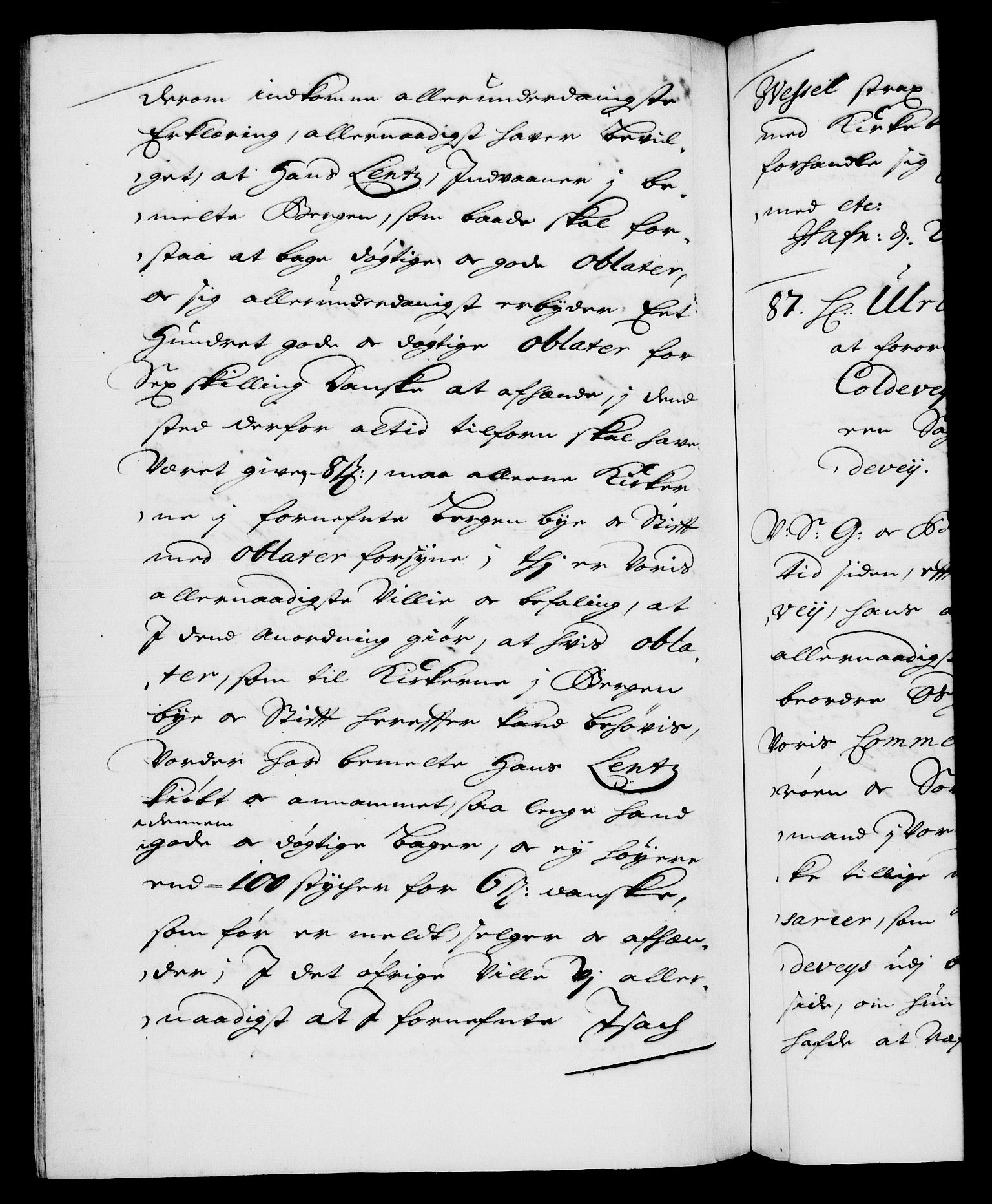 Danske Kanselli 1572-1799, AV/RA-EA-3023/F/Fc/Fca/Fcab/L0013: Norske tegnelser (mikrofilm), 1684-1687, p. 465b