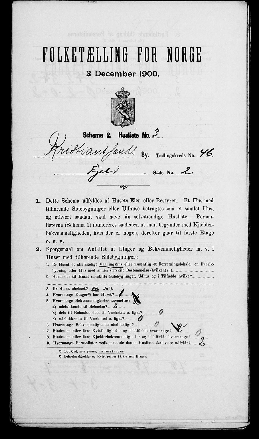 SAK, 1900 census for Kristiansand, 1900, p. 7422