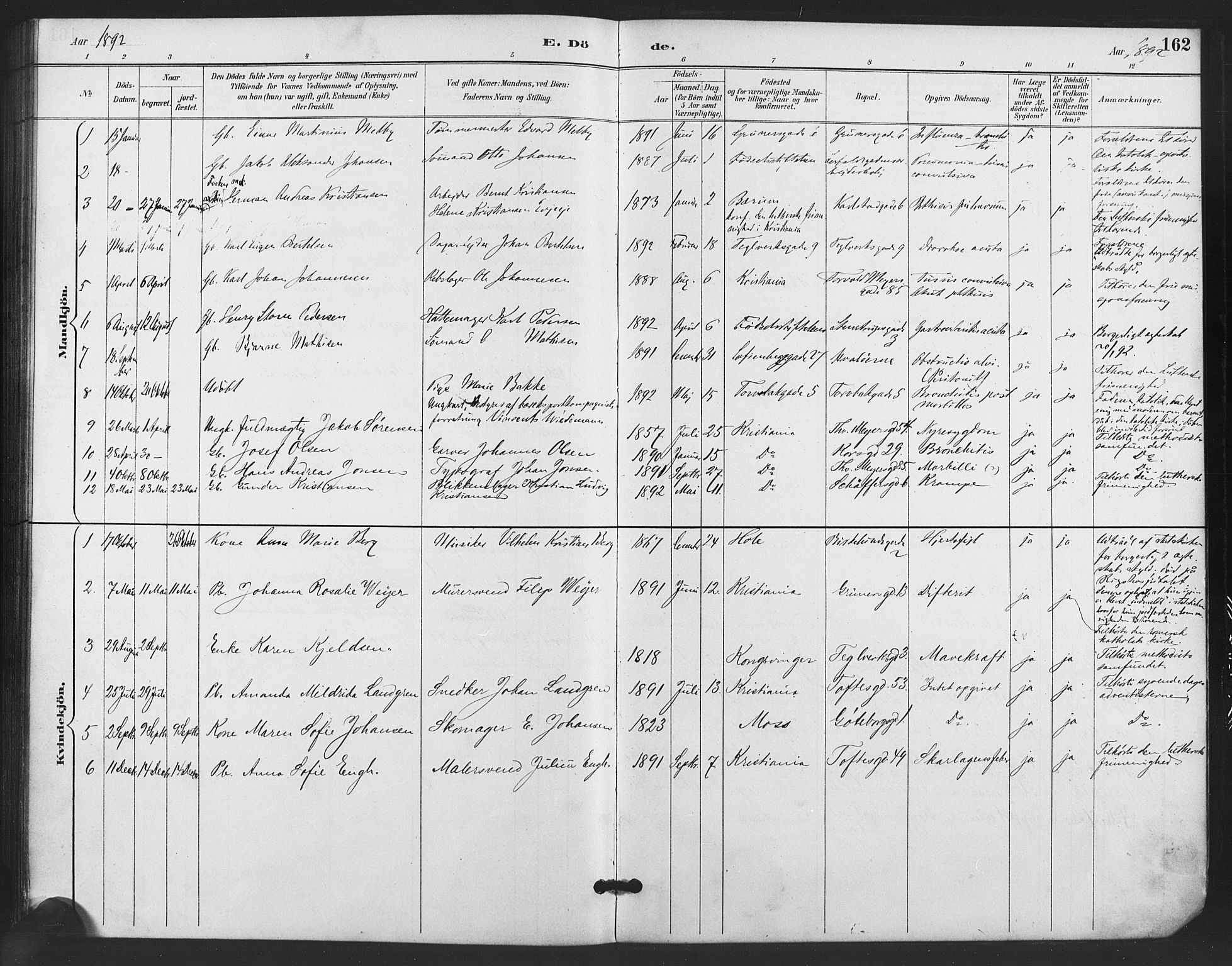 Paulus prestekontor Kirkebøker, SAO/A-10871/F/Fa/L0011: Parish register (official) no. 11, 1889-1897, p. 162