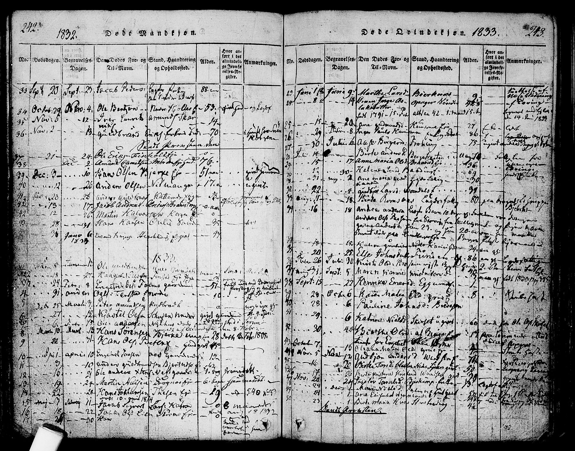 Nes prestekontor Kirkebøker, AV/SAO-A-10410/F/Fa/L0005: Parish register (official) no. I 5, 1815-1835, p. 242-243