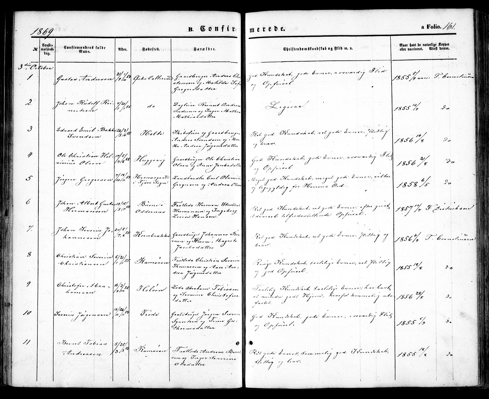 Høvåg sokneprestkontor, SAK/1111-0025/F/Fa/L0004: Parish register (official) no. A 4, 1859-1877, p. 161