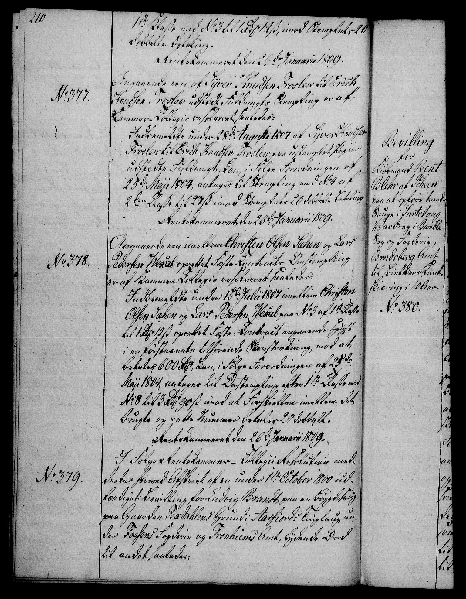 Rentekammeret, Kammerkanselliet, RA/EA-3111/G/Gg/Gga/L0019: Norsk ekspedisjonsprotokoll med register (merket RK 53.19), 1807-1810, p. 210