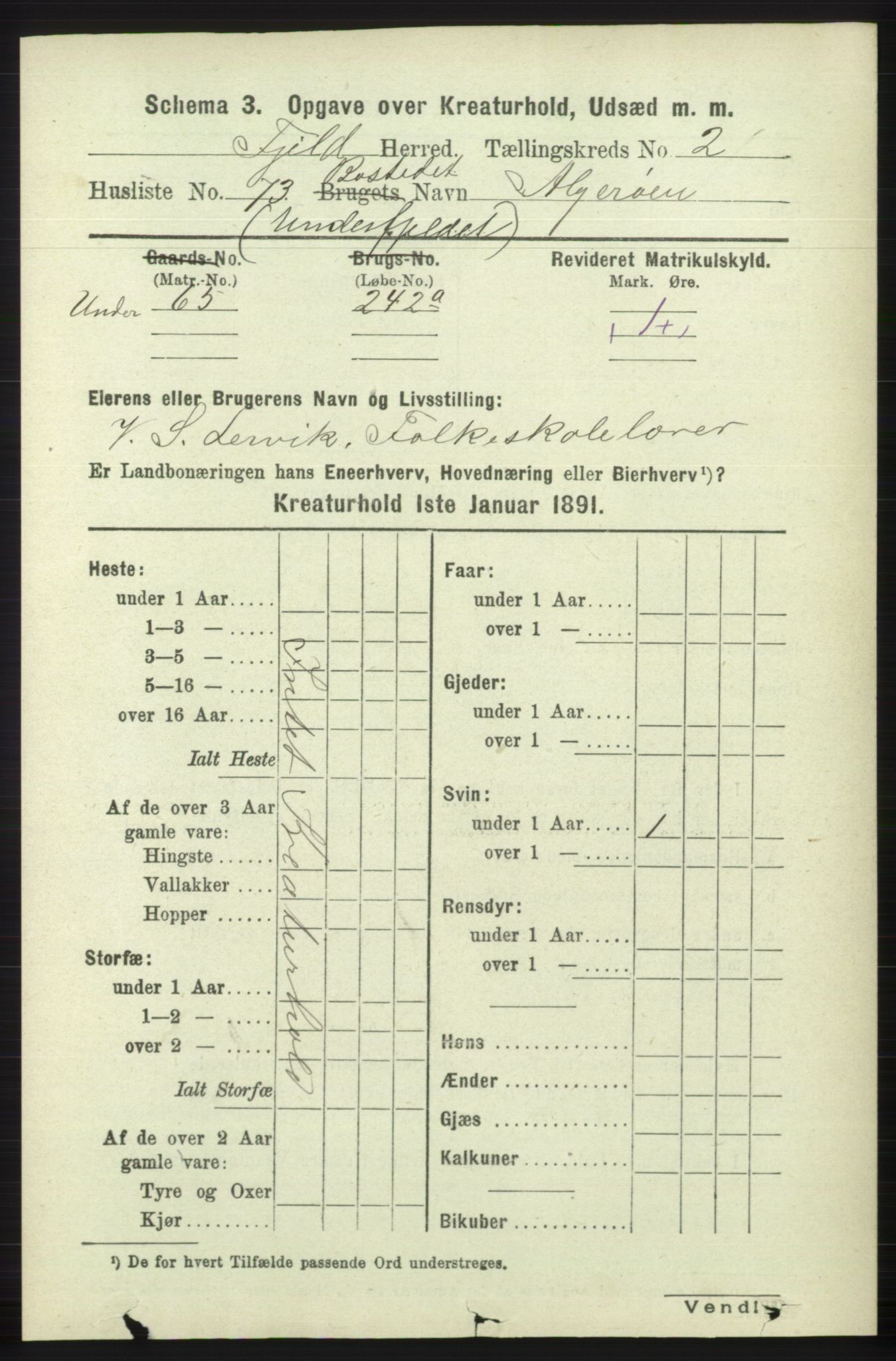 RA, 1891 census for 1246 Fjell, 1891, p. 4164