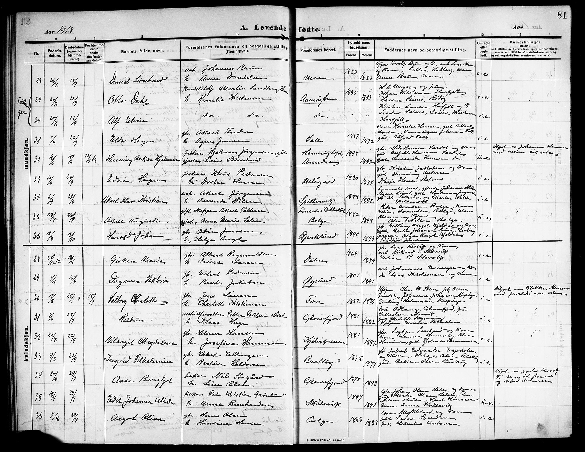 Ministerialprotokoller, klokkerbøker og fødselsregistre - Nordland, AV/SAT-A-1459/843/L0639: Parish register (copy) no. 843C08, 1908-1924, p. 81