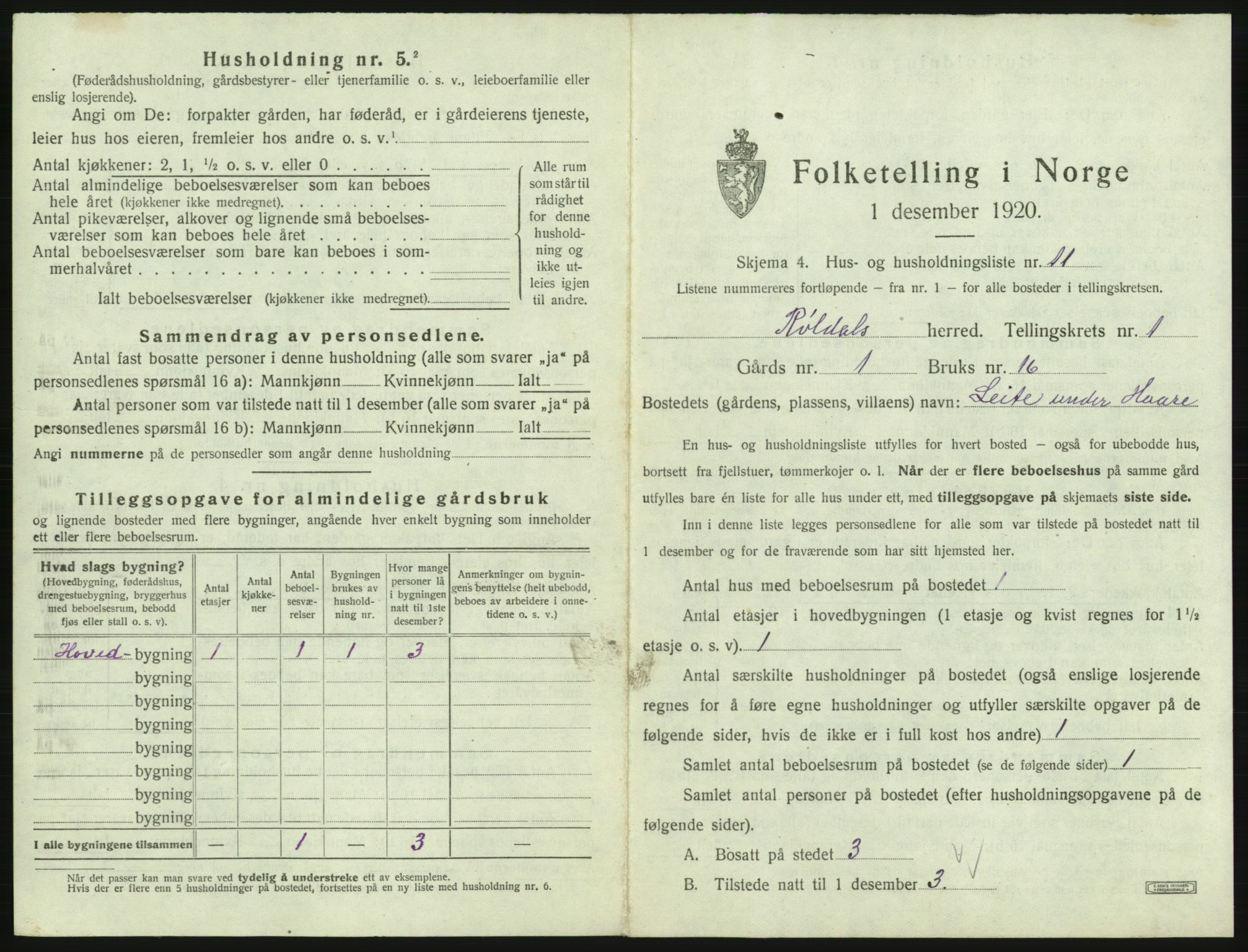 SAB, 1920 census for Røldal, 1920, p. 35