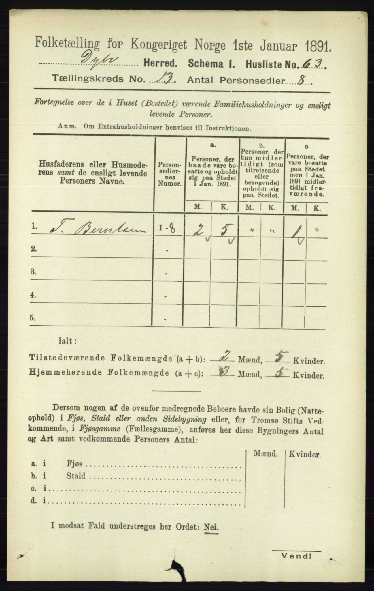 RA, 1891 census for 0915 Dypvåg, 1891, p. 5289