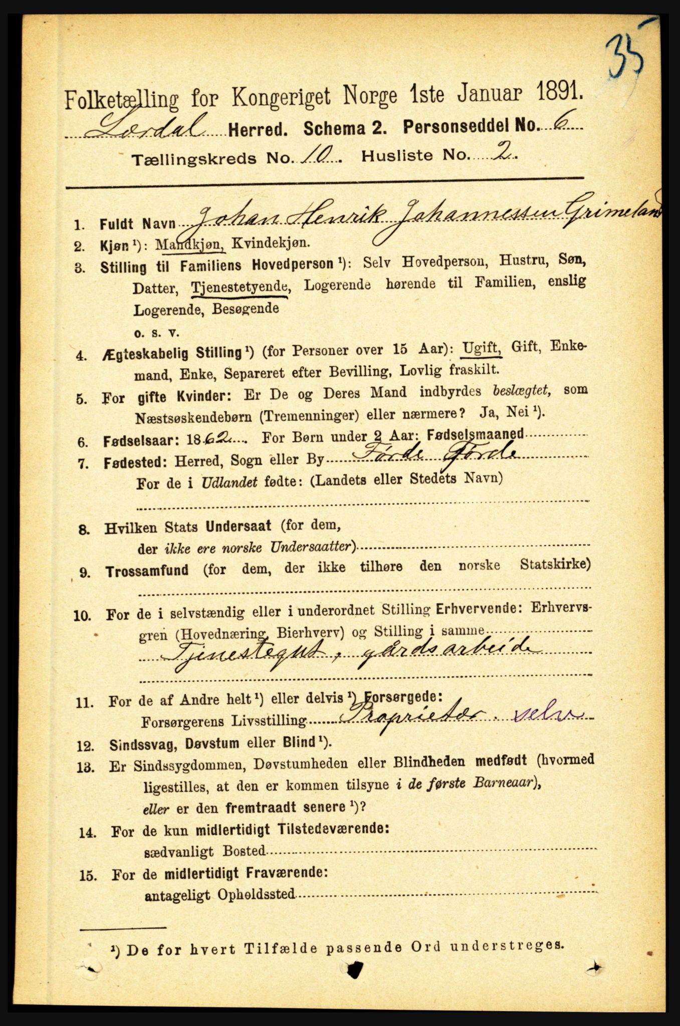 RA, 1891 census for 1422 Lærdal, 1891, p. 1710