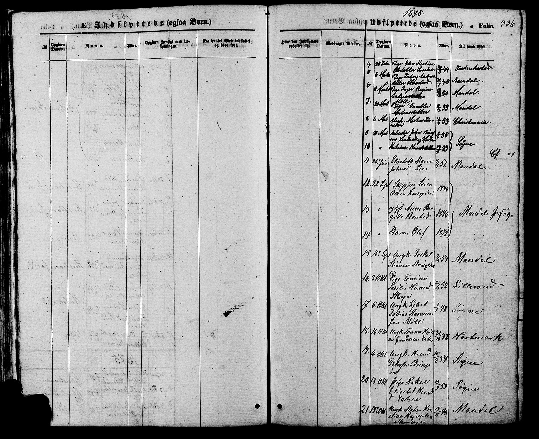 Holum sokneprestkontor, AV/SAK-1111-0022/F/Fb/Fba/L0004: Parish register (copy) no. B 4, 1867-1890, p. 336