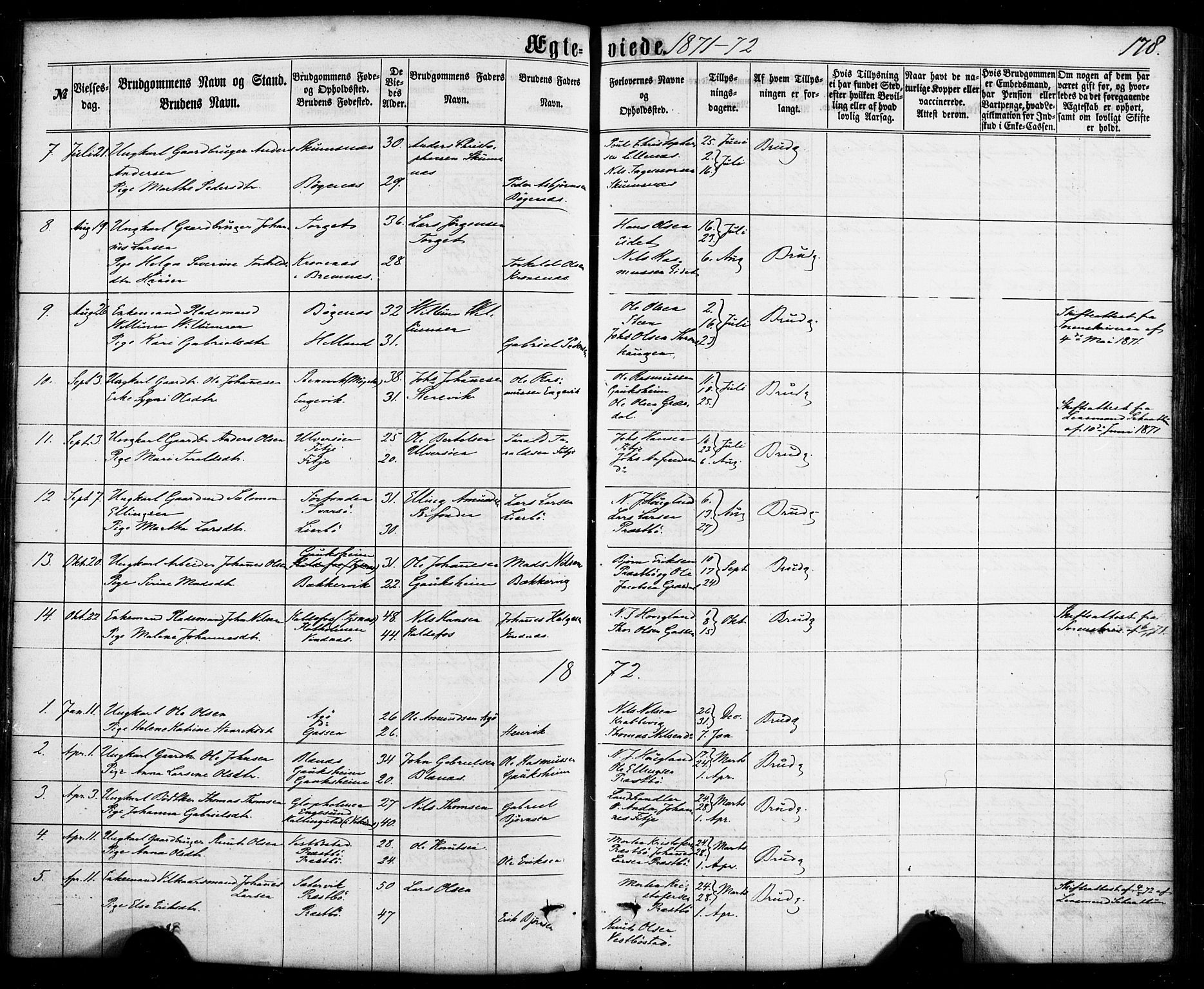 Fitjar sokneprestembete, SAB/A-99926: Parish register (official) no. A 1, 1862-1881, p. 178