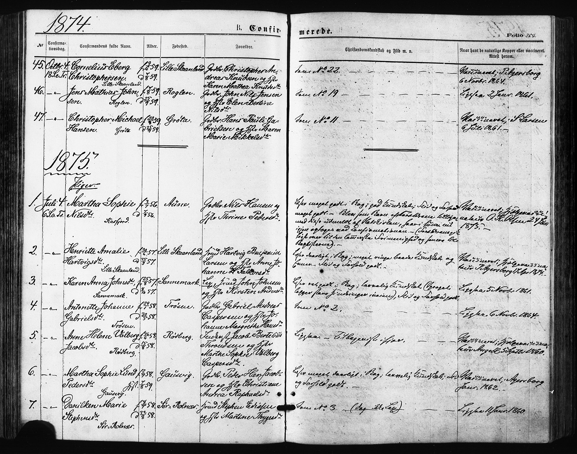 Trondenes sokneprestkontor, SATØ/S-1319/H/Ha/L0013kirke: Parish register (official) no. 13, 1870-1878, p. 154