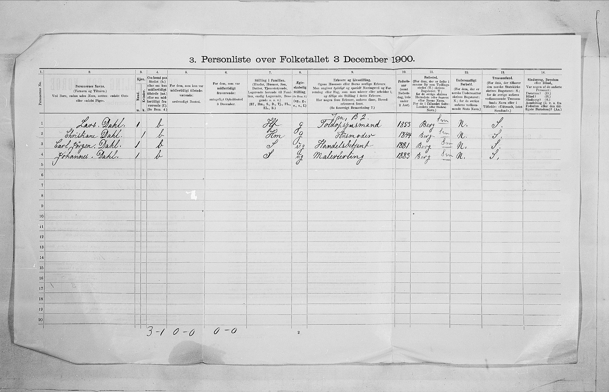 SAO, 1900 census for Fredrikshald, 1900